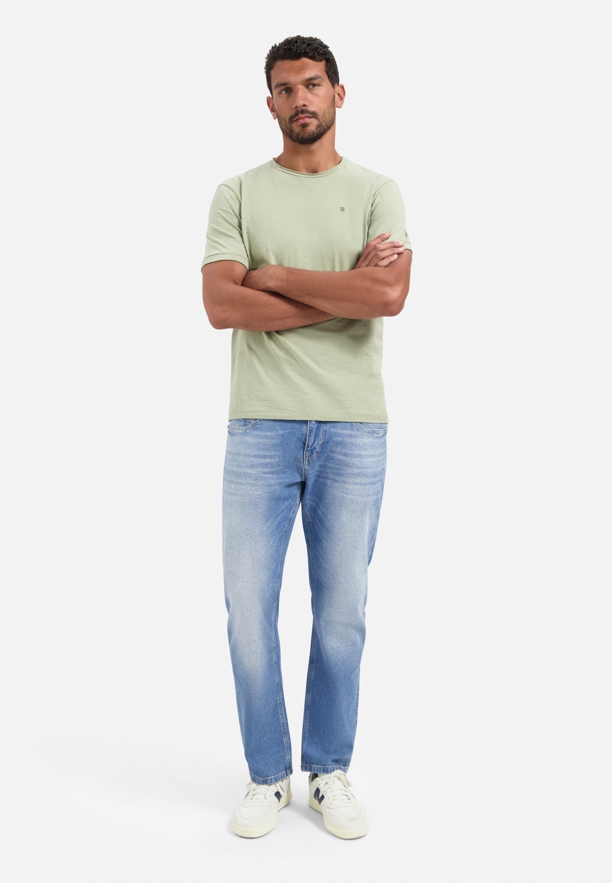 Slub-T-Shirt mit Rundhalsausschnitt | LIGHT MOSS
