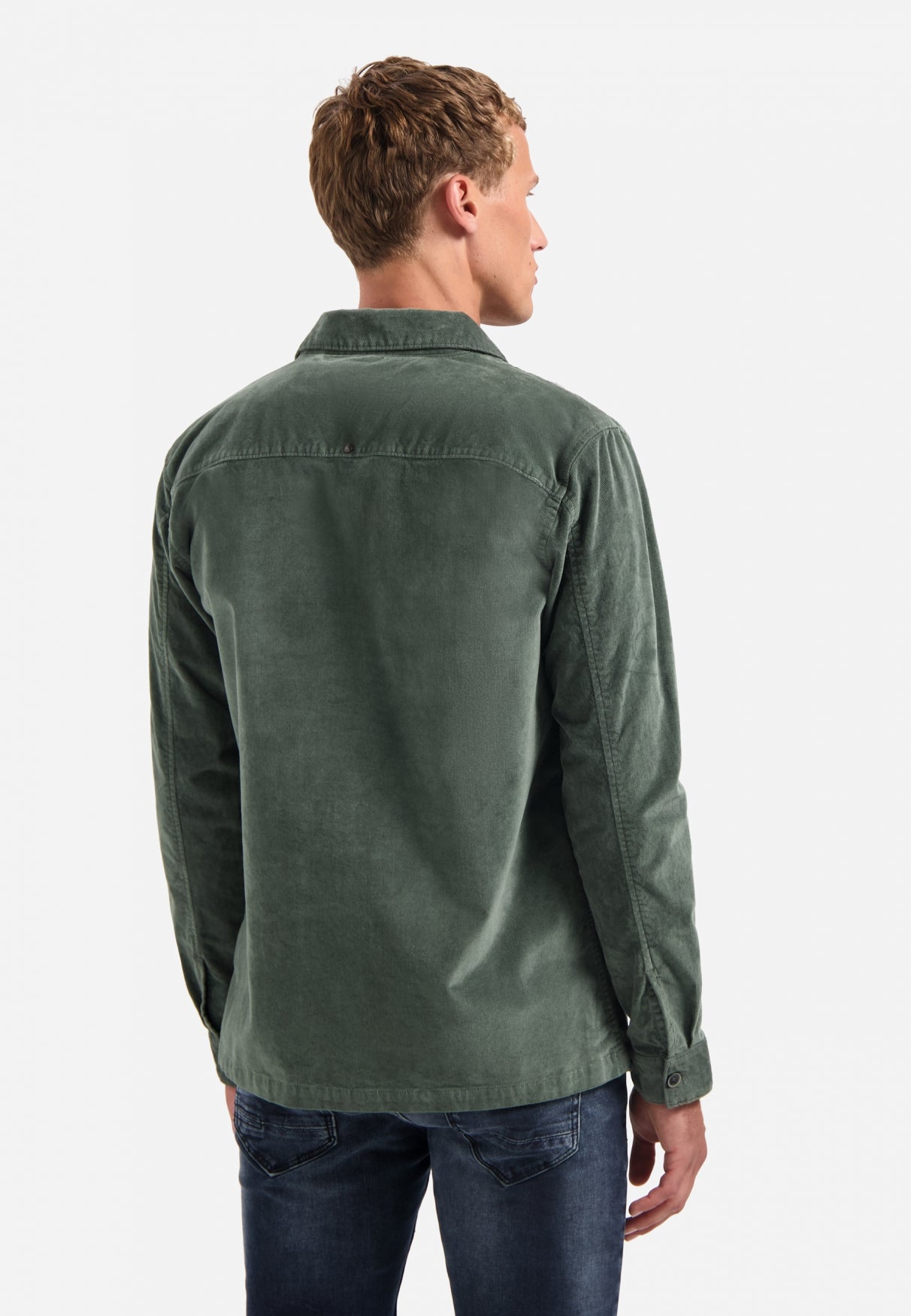 Buttoned velvet overshirt | Dark Green