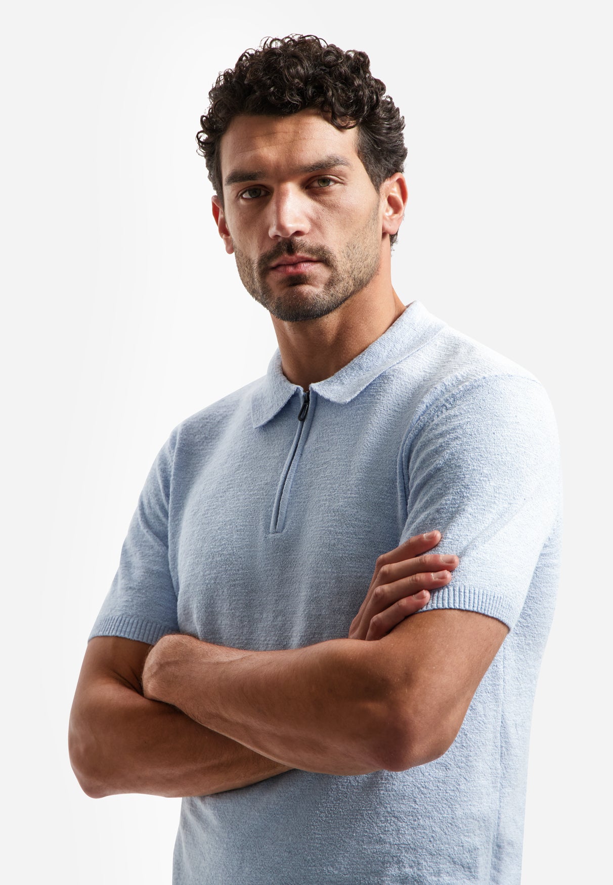 Knitted polo shirt with zip | Blue