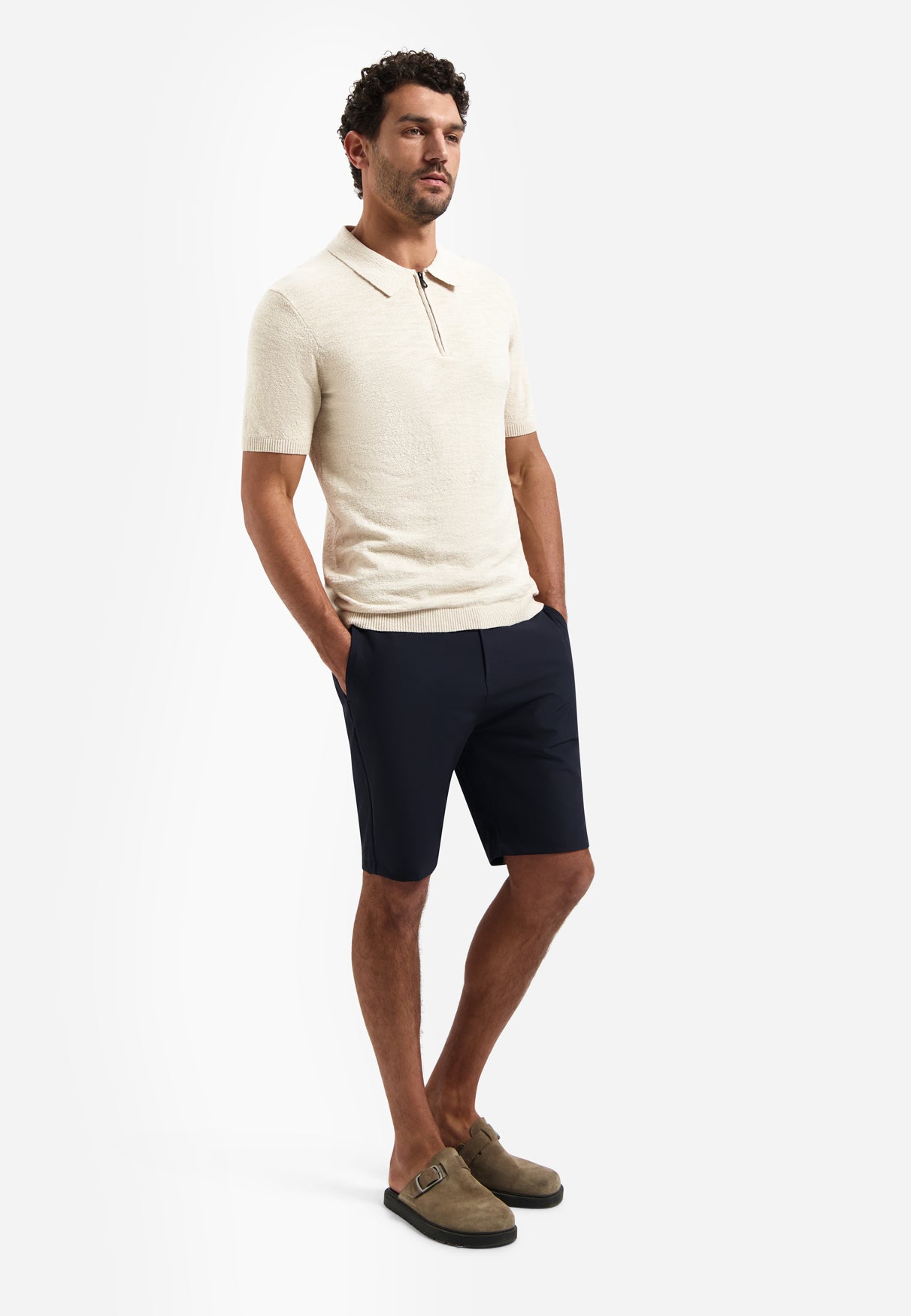 Knitted polo shirt with zip | Desert