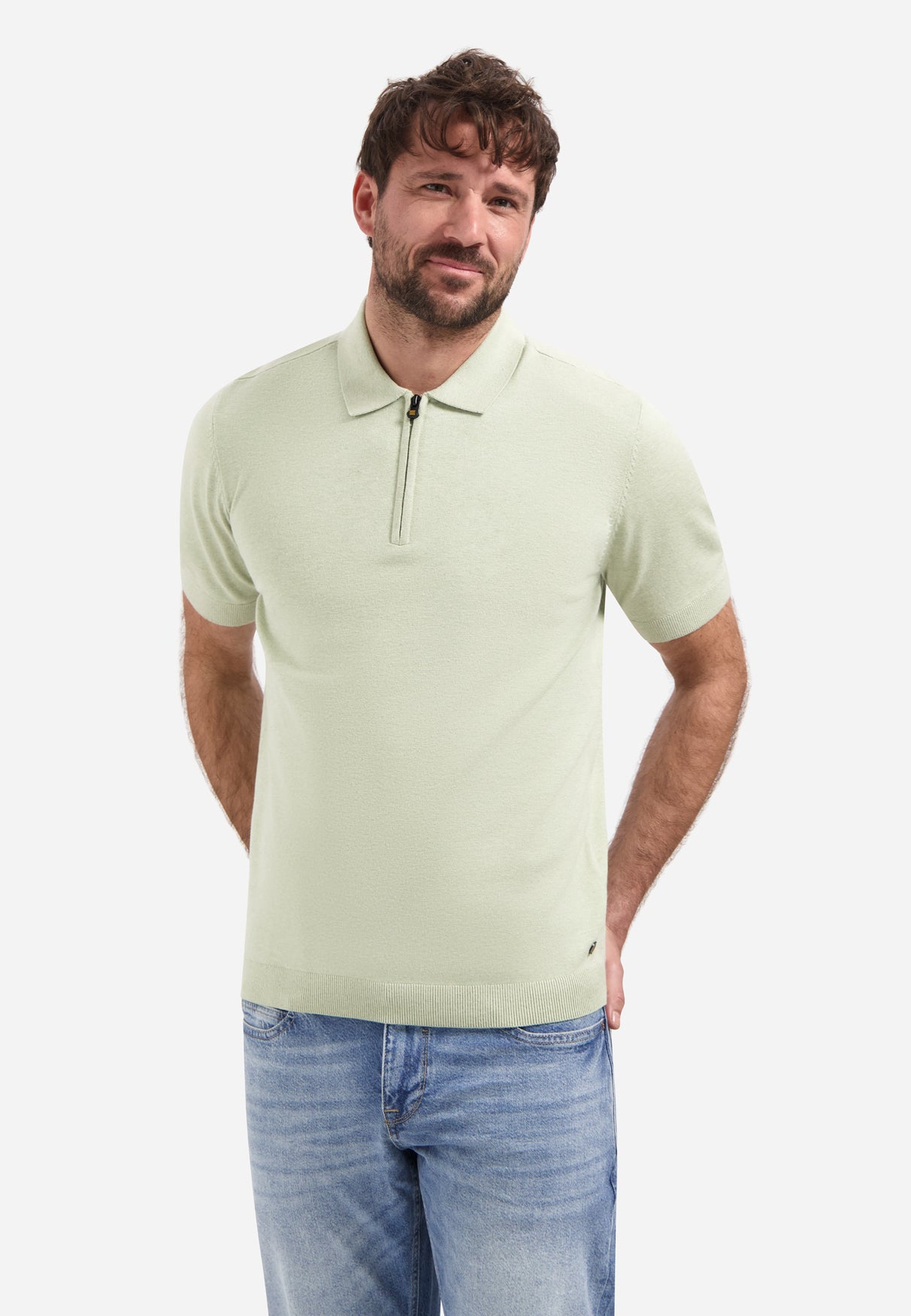 Poloshirt aus Strick mit halbem Reißverschluss | Green