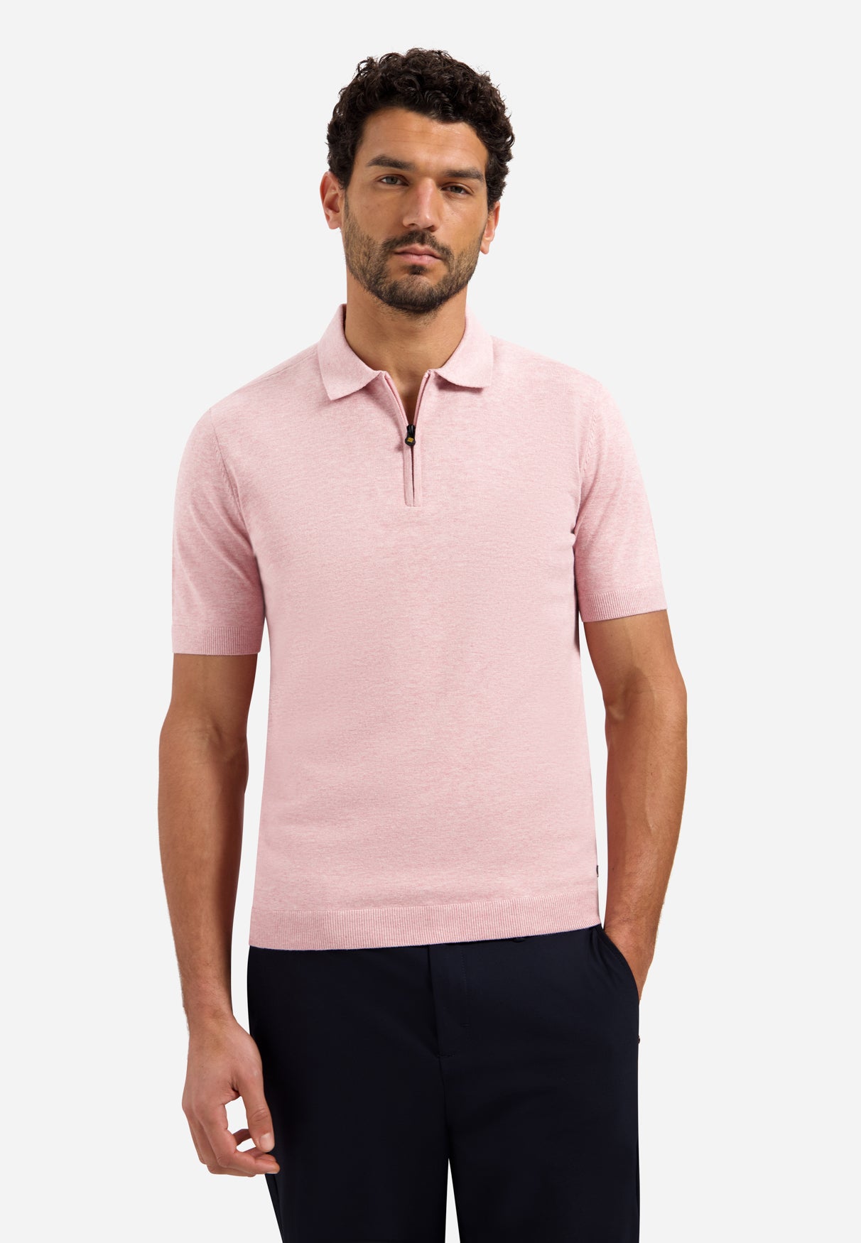 Poloshirt aus Strick mit halbem Reißverschluss | Light Mauve