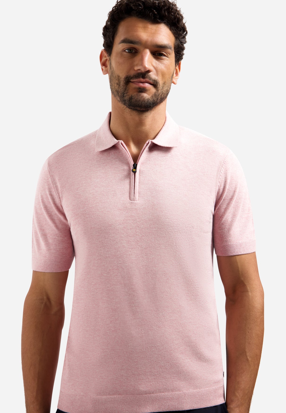 Poloshirt aus Strick mit halbem Reißverschluss | Light Mauve