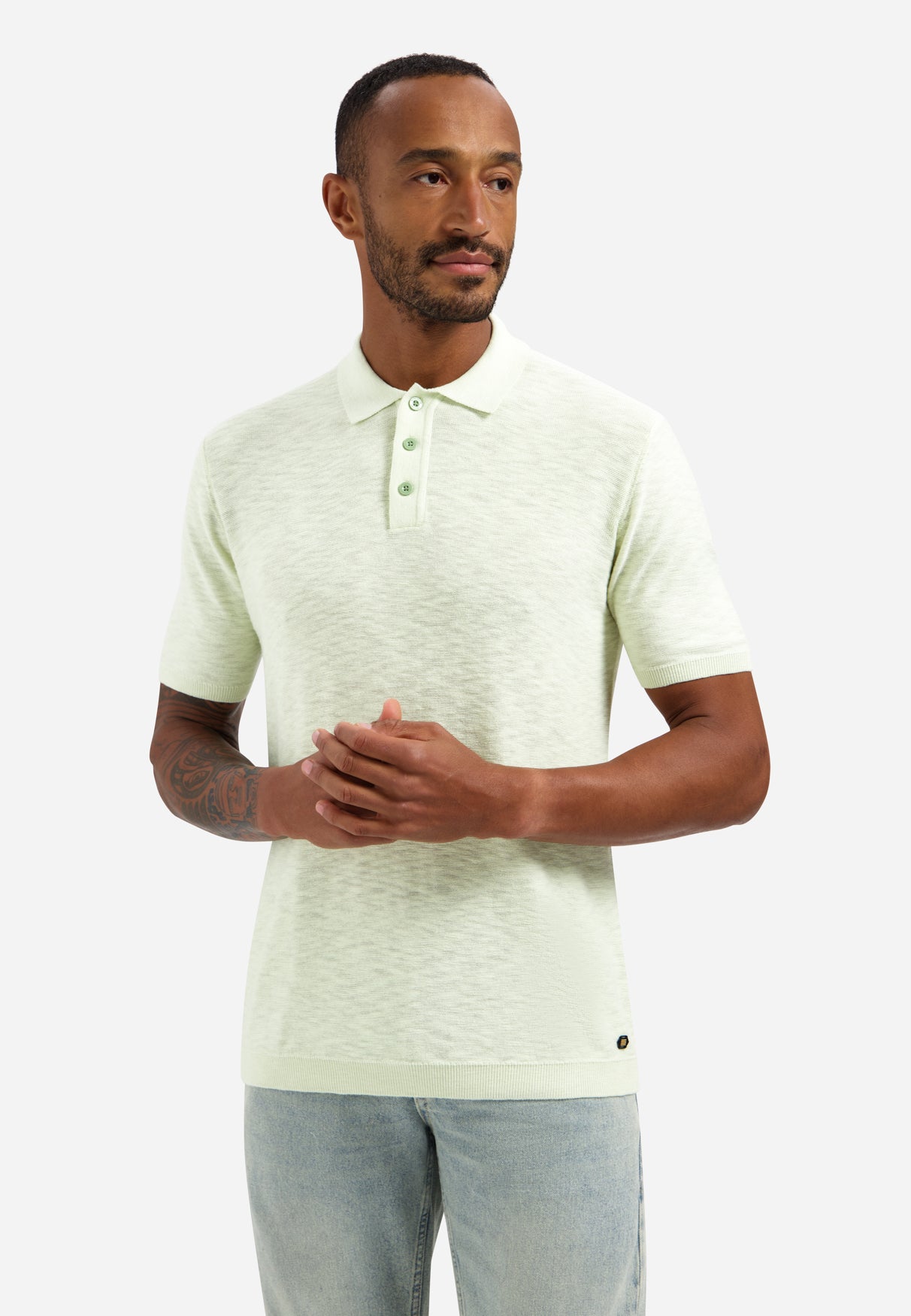 Strick-Slub-Poloshirt mit Knöpfen | Seagreen