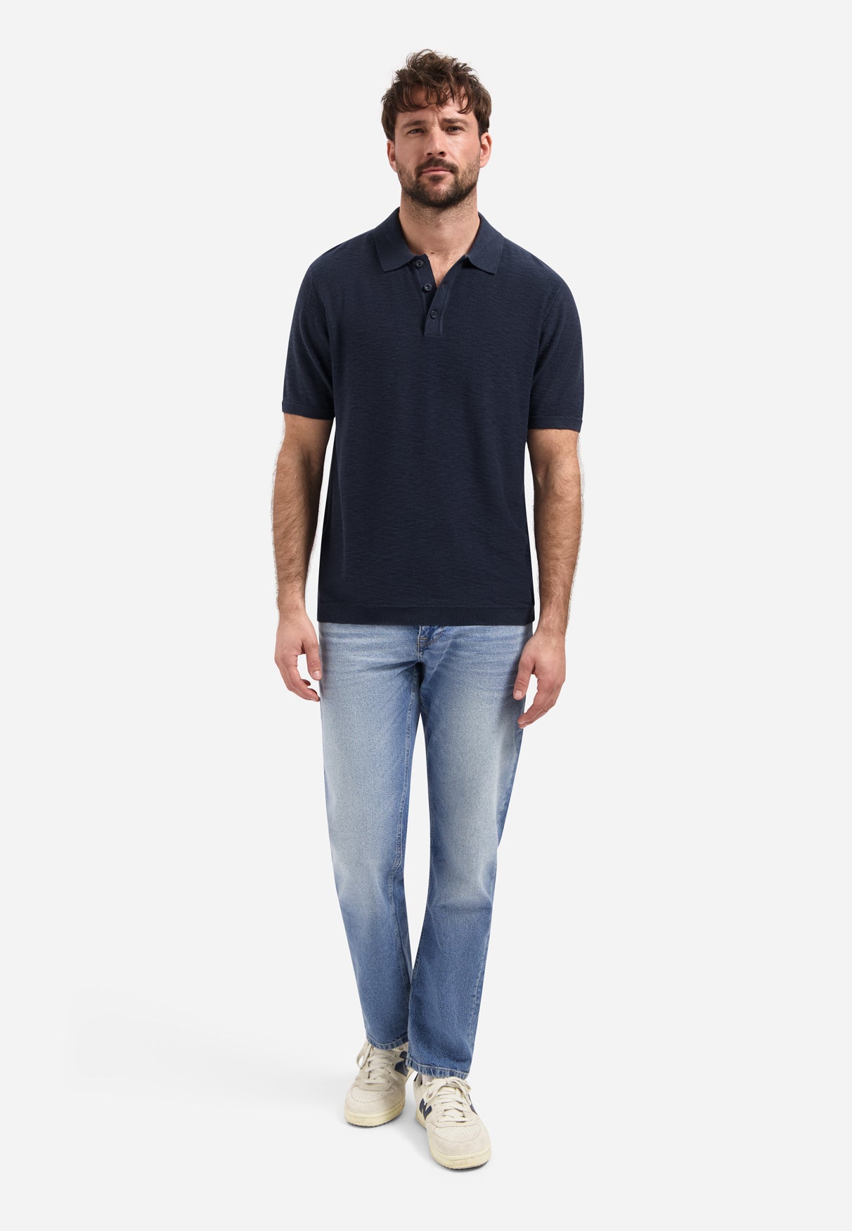 Strick-Slub-Poloshirt mit Knöpfen | Night