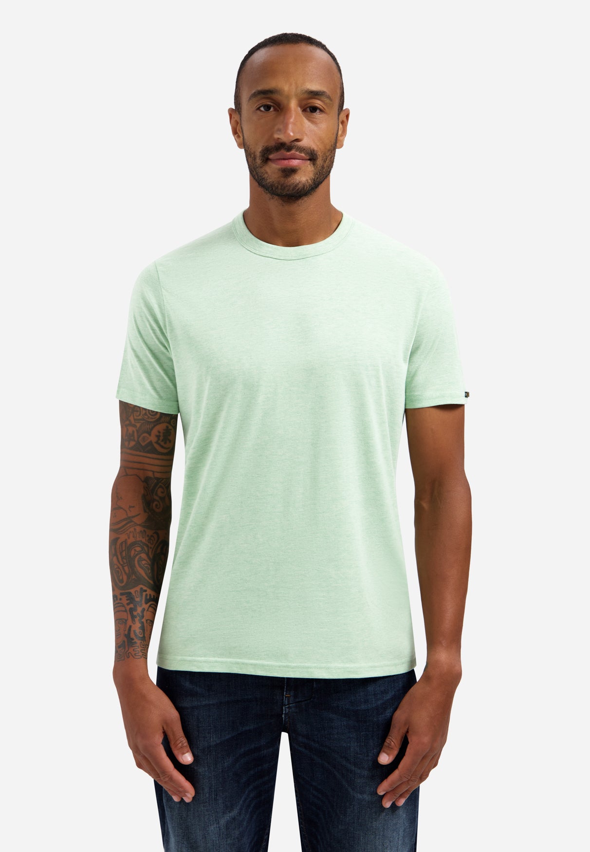Melange-T-Shirt mit Rundhalsausschnitt. | Green