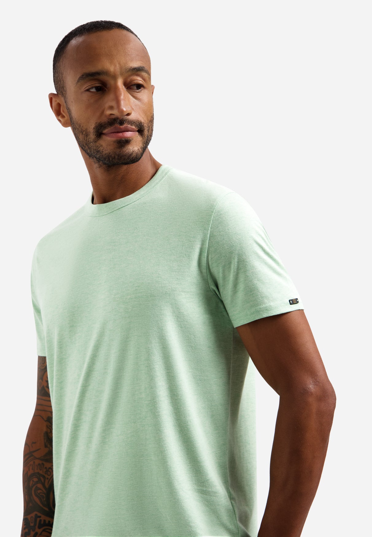 Melange-T-Shirt mit Rundhalsausschnitt. | Green
