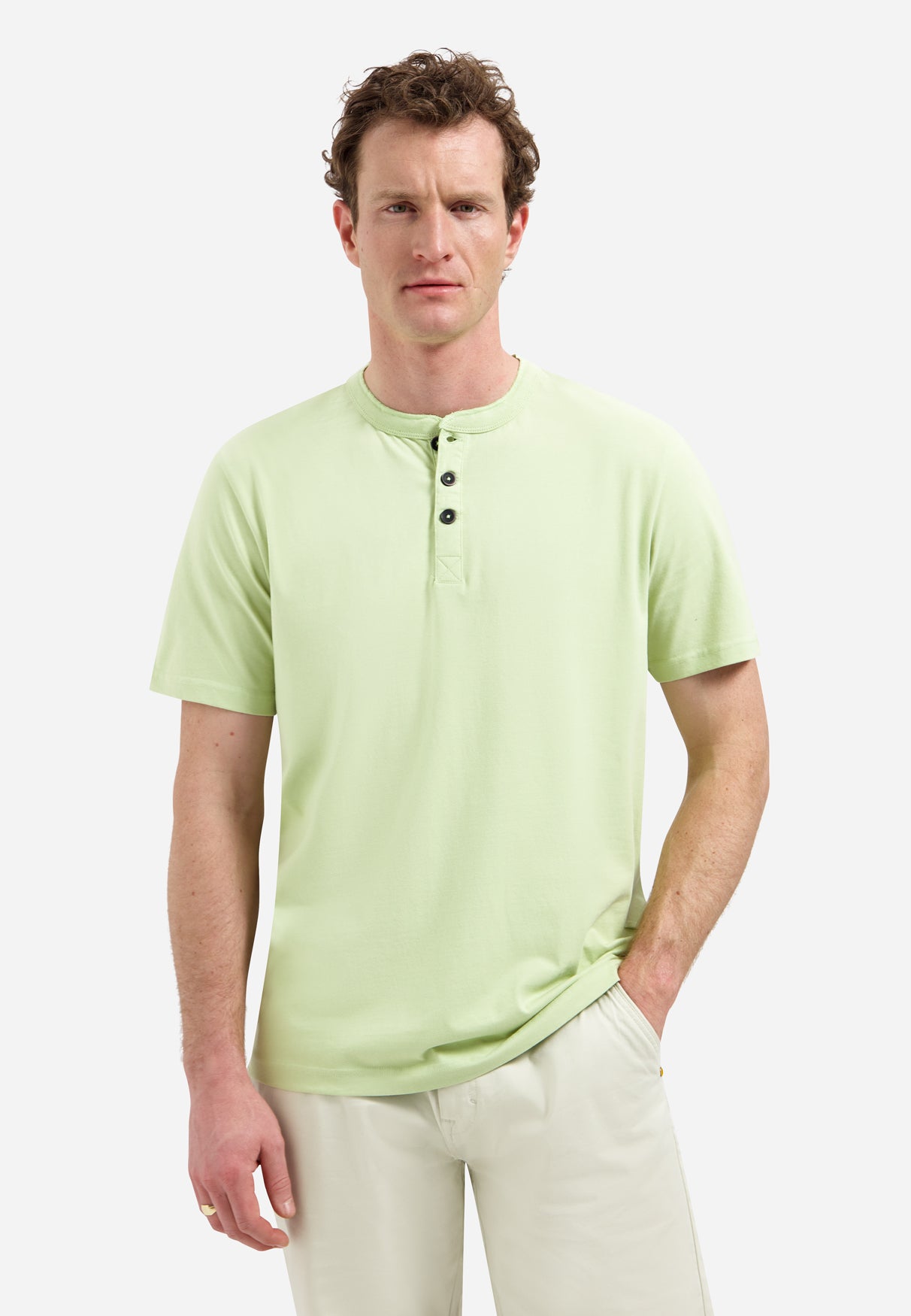 Melange-T-Shirt mit Knopfverschluss | Grün