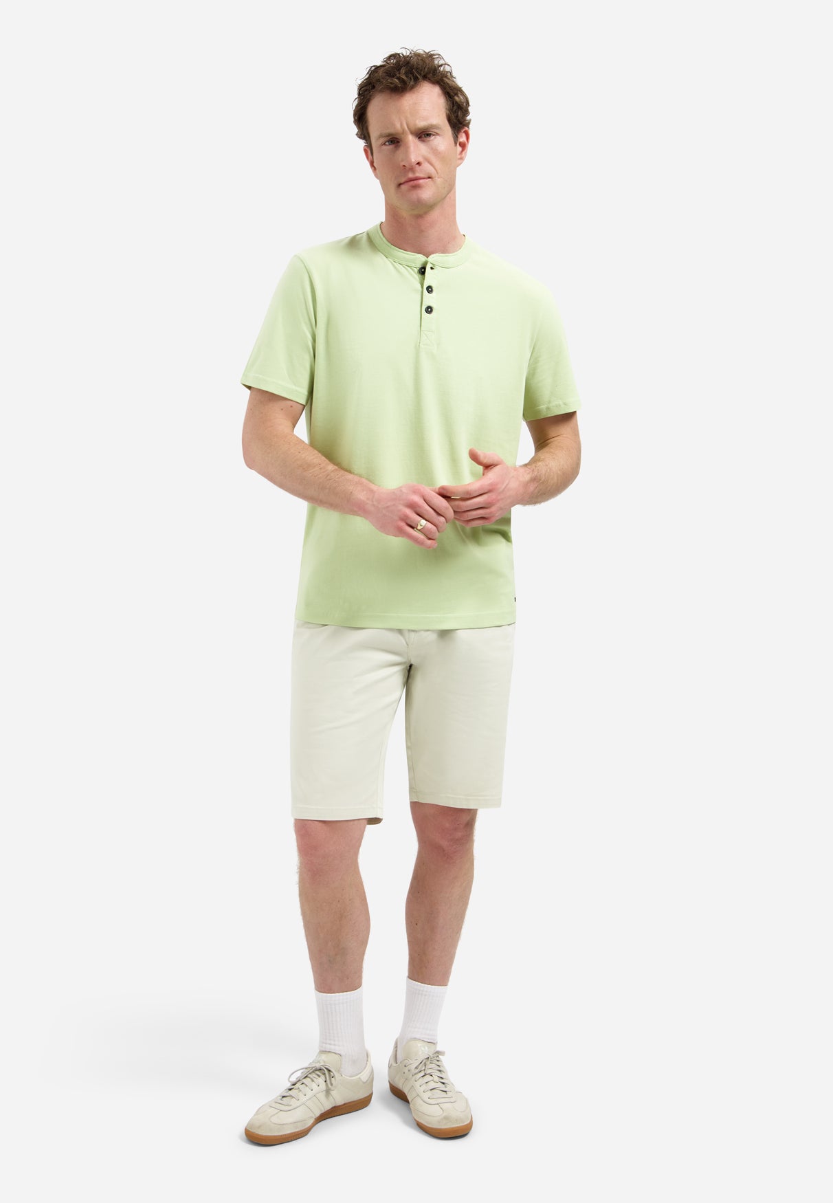 Melange T-shirt with button closure | Green