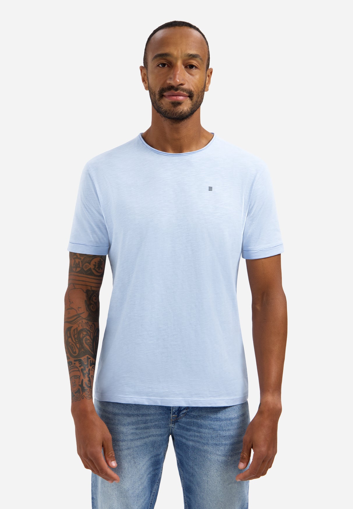 Slub T-shirt with round neck | Blue