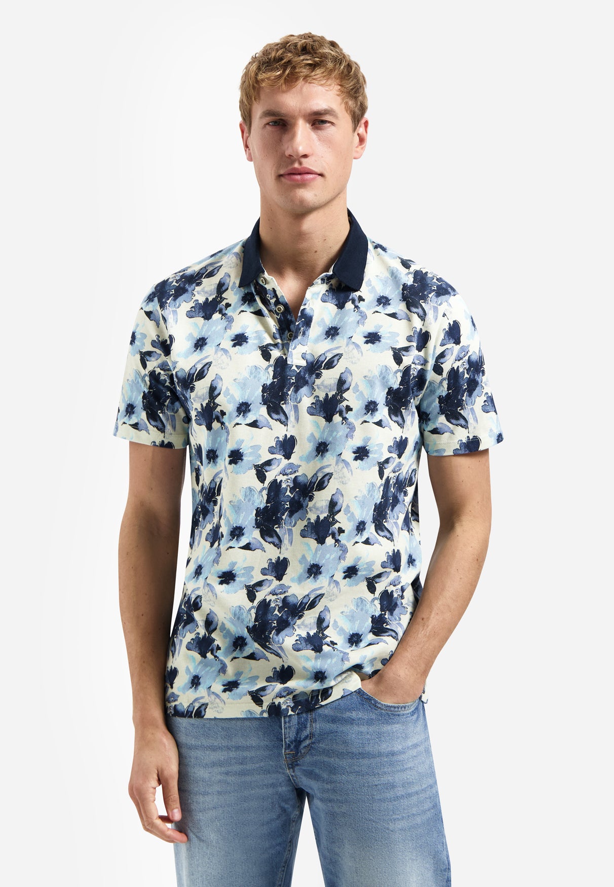 Poloshirt mit Allover-Print | Blue