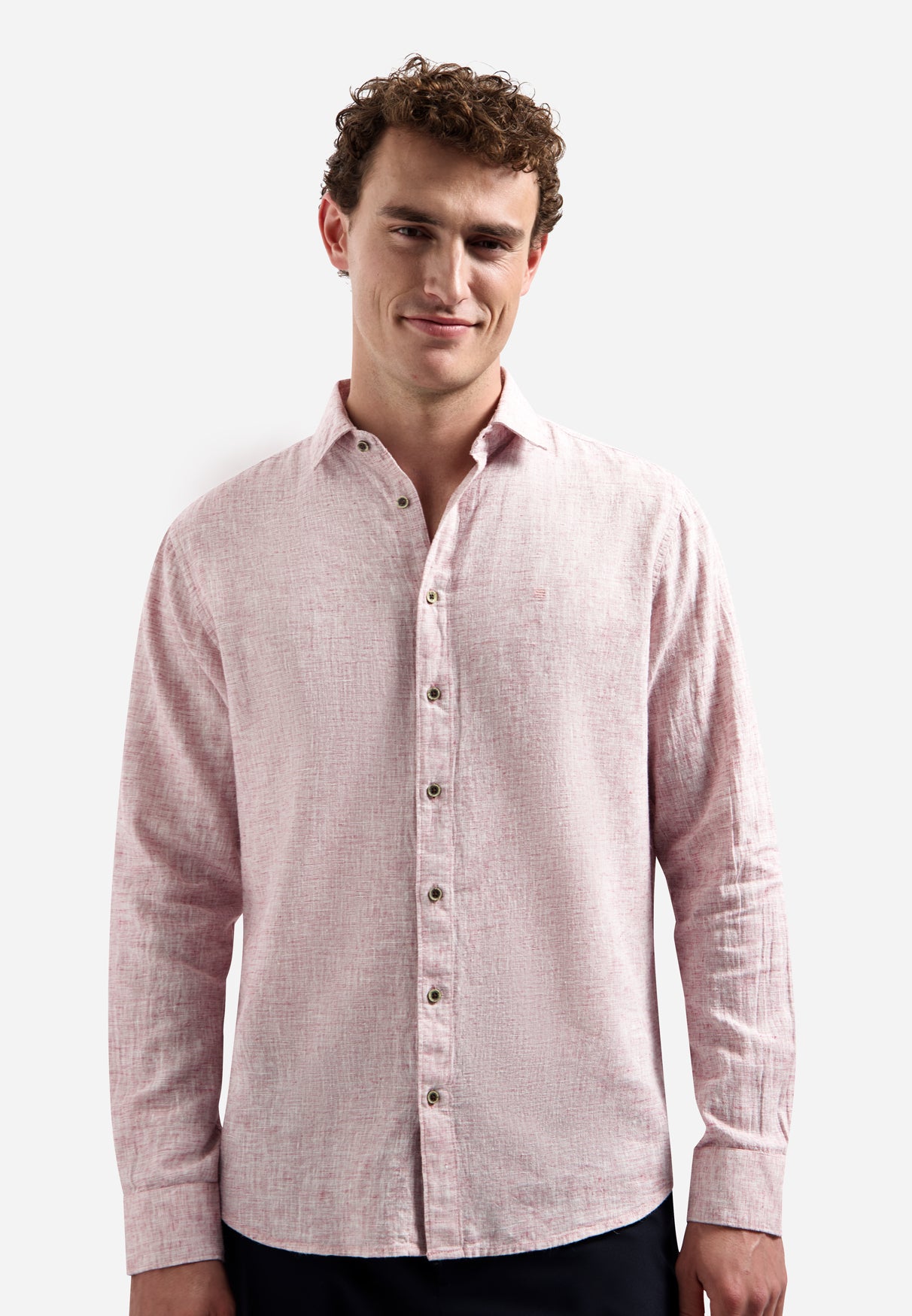 Two-tone linen blend shirt | Mauve
