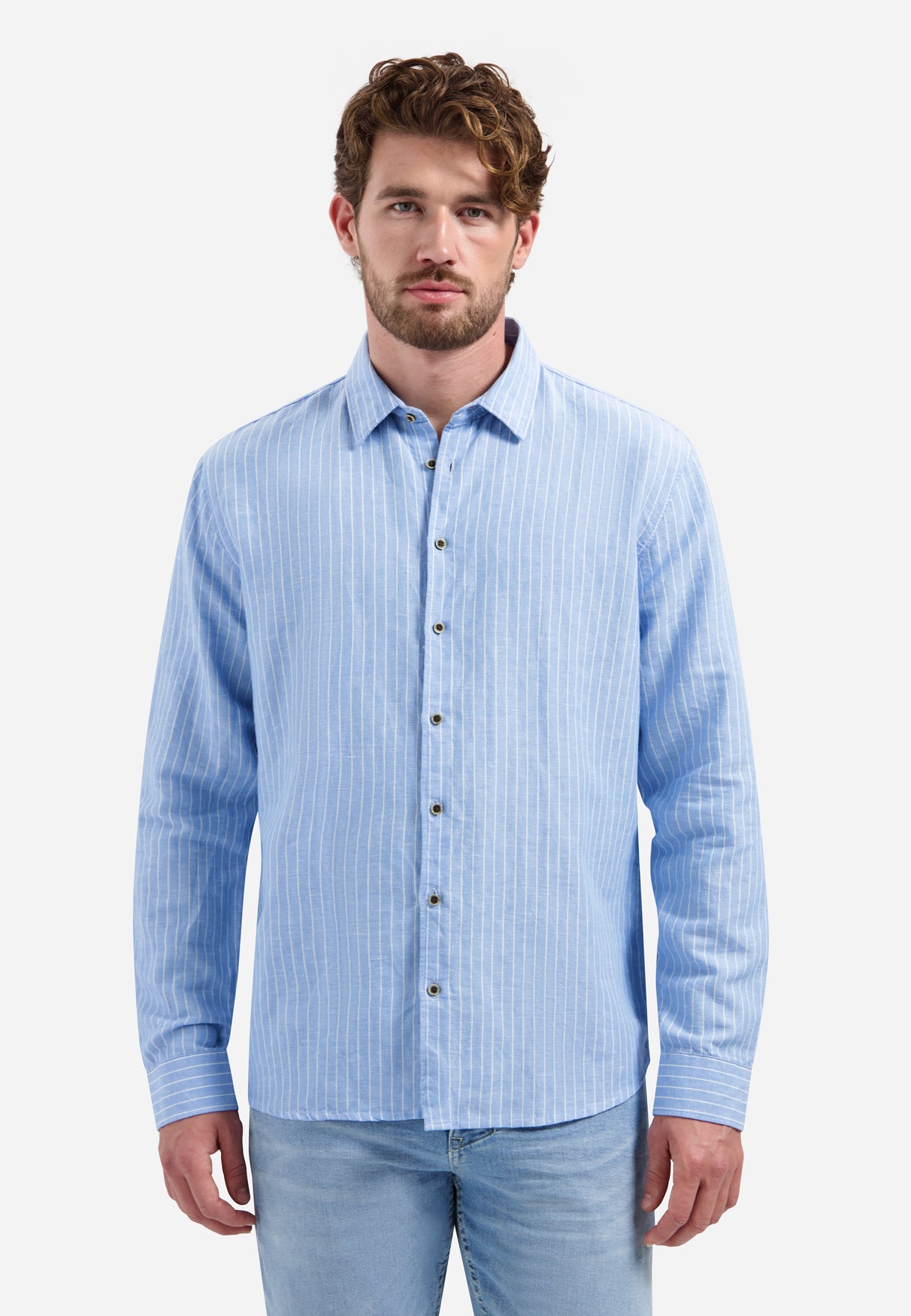 Hemd aus Leinenmischung mit feinen Streifen | Blue