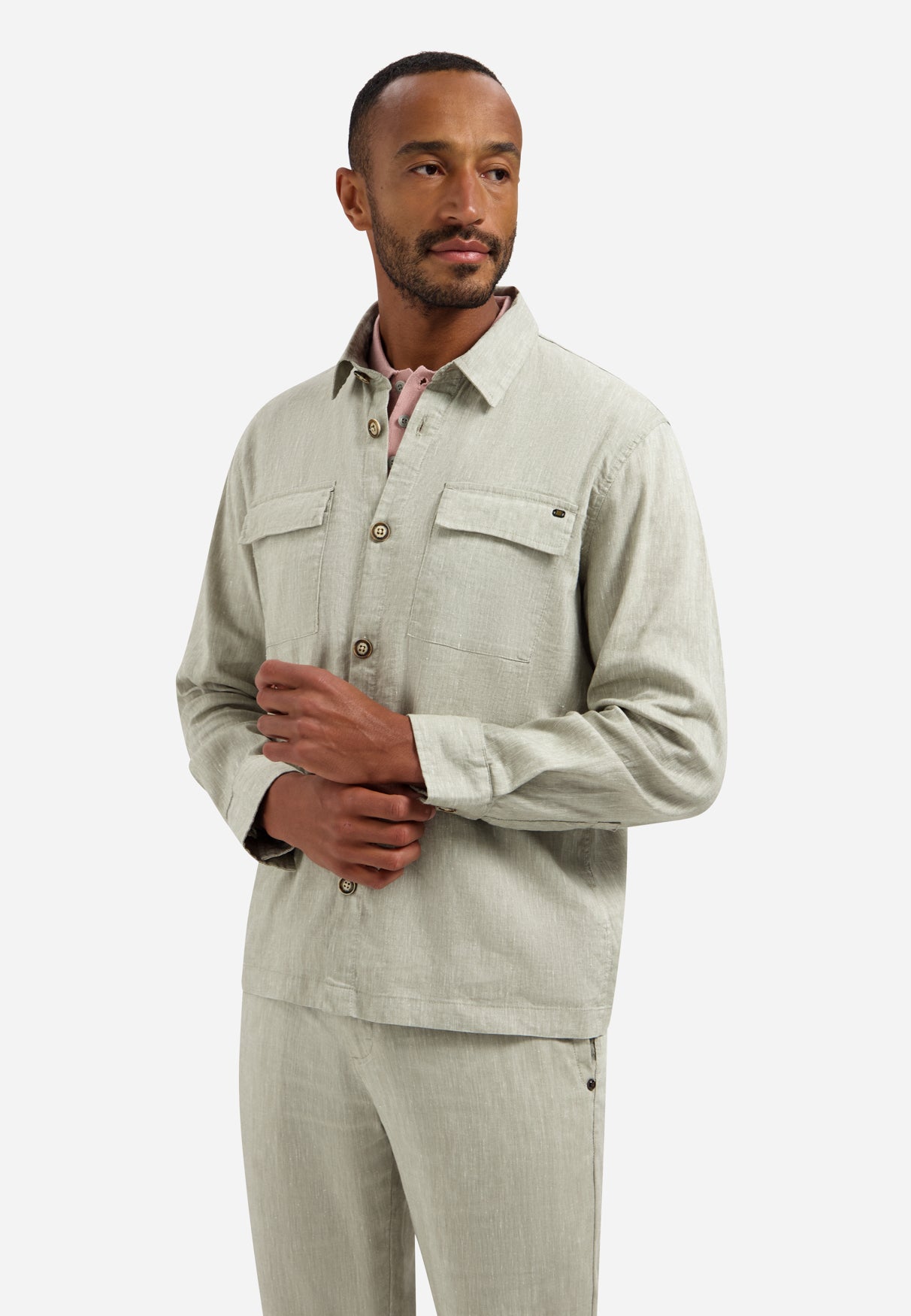 Zweifarbiges Leinen-Overshirt | Taupe