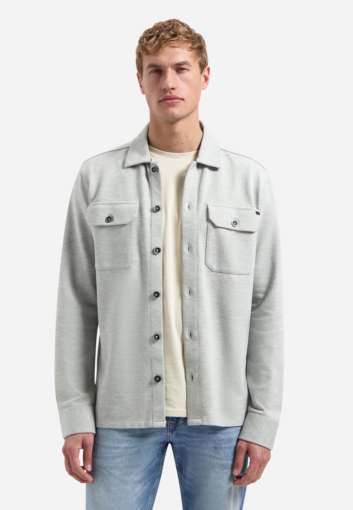 Jersey twill overshirt | Grey Melange