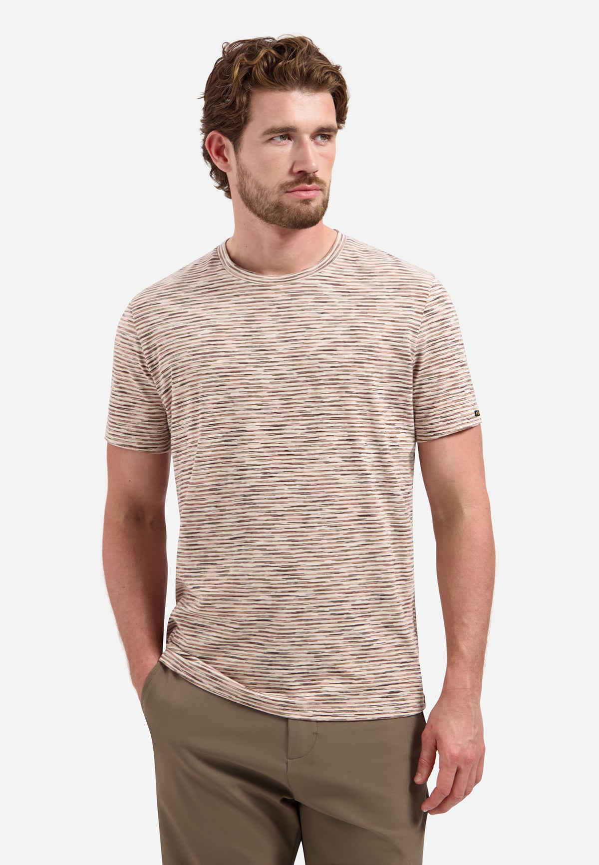 Gestreiftes T-Shirt mit Rundhalsausschnitt und kurzen Ärmeln | Stone