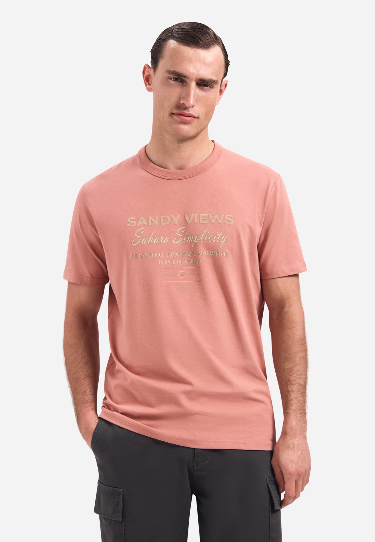 T-Shirt mit Rundhalsausschnitt und kurzen Ärmeln mit Aufdruck | Coral