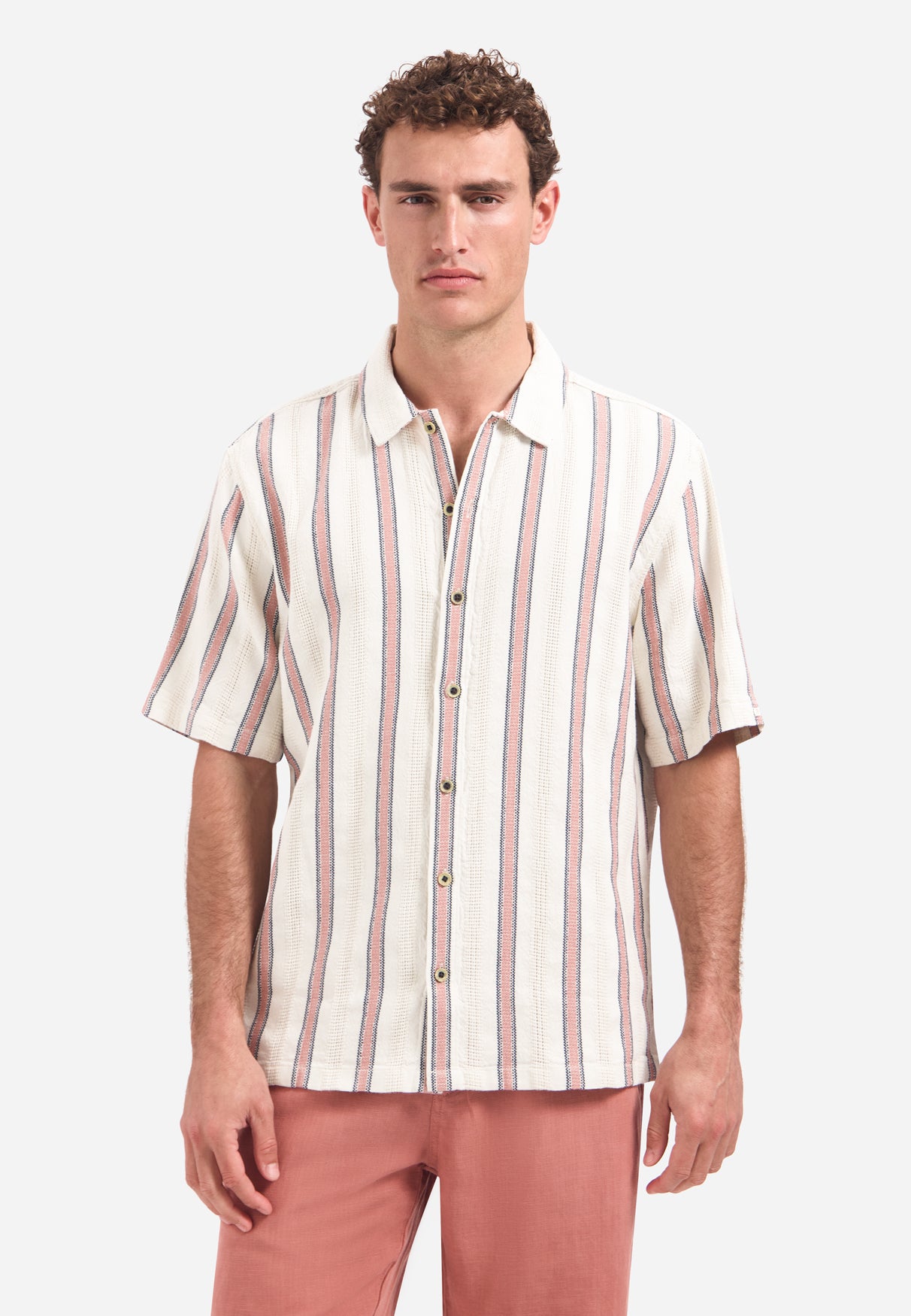 Kurzarmhemd mit Streifen | Coral