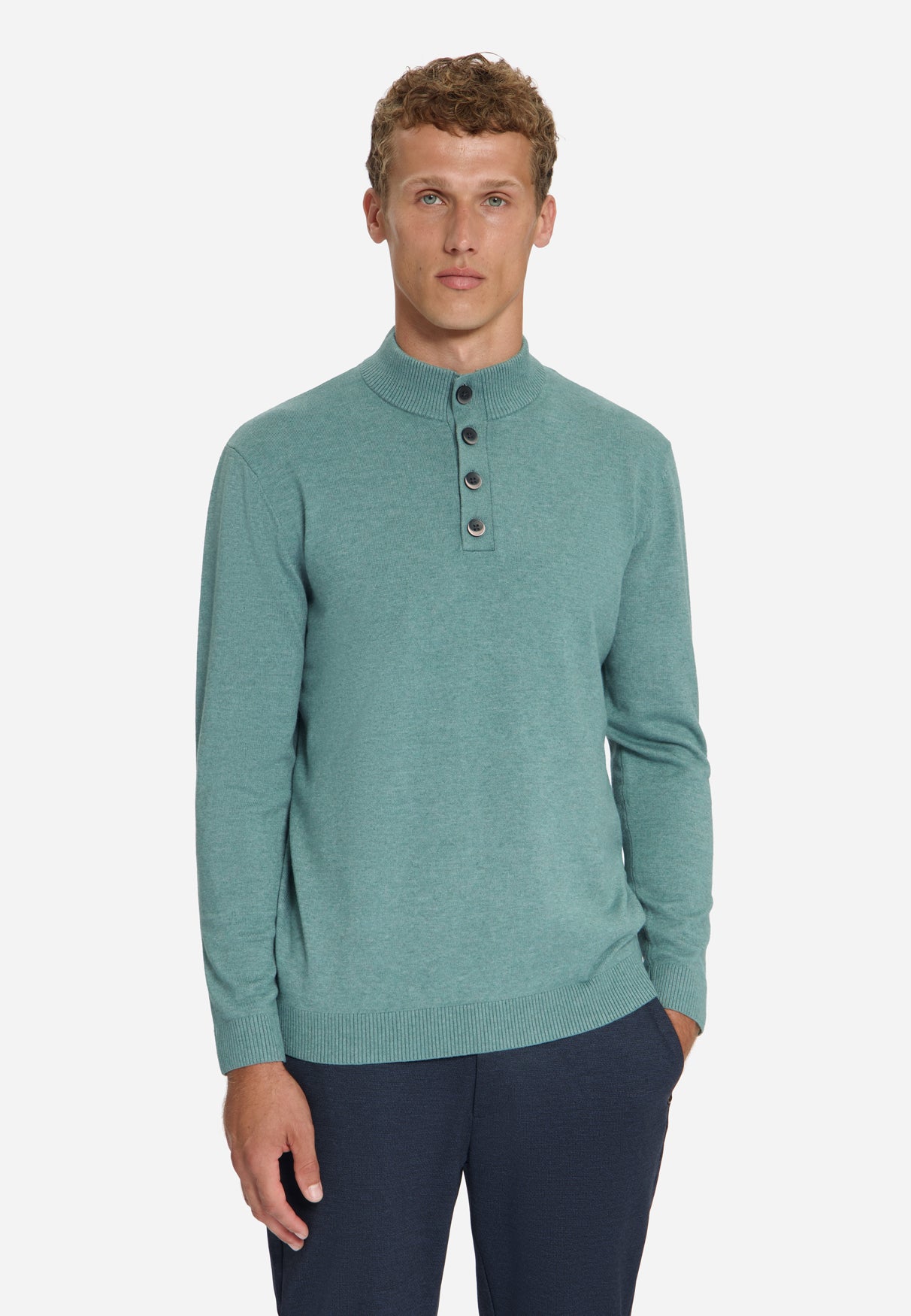 Pullover mit Knopfleiste | DUSTY BLUE