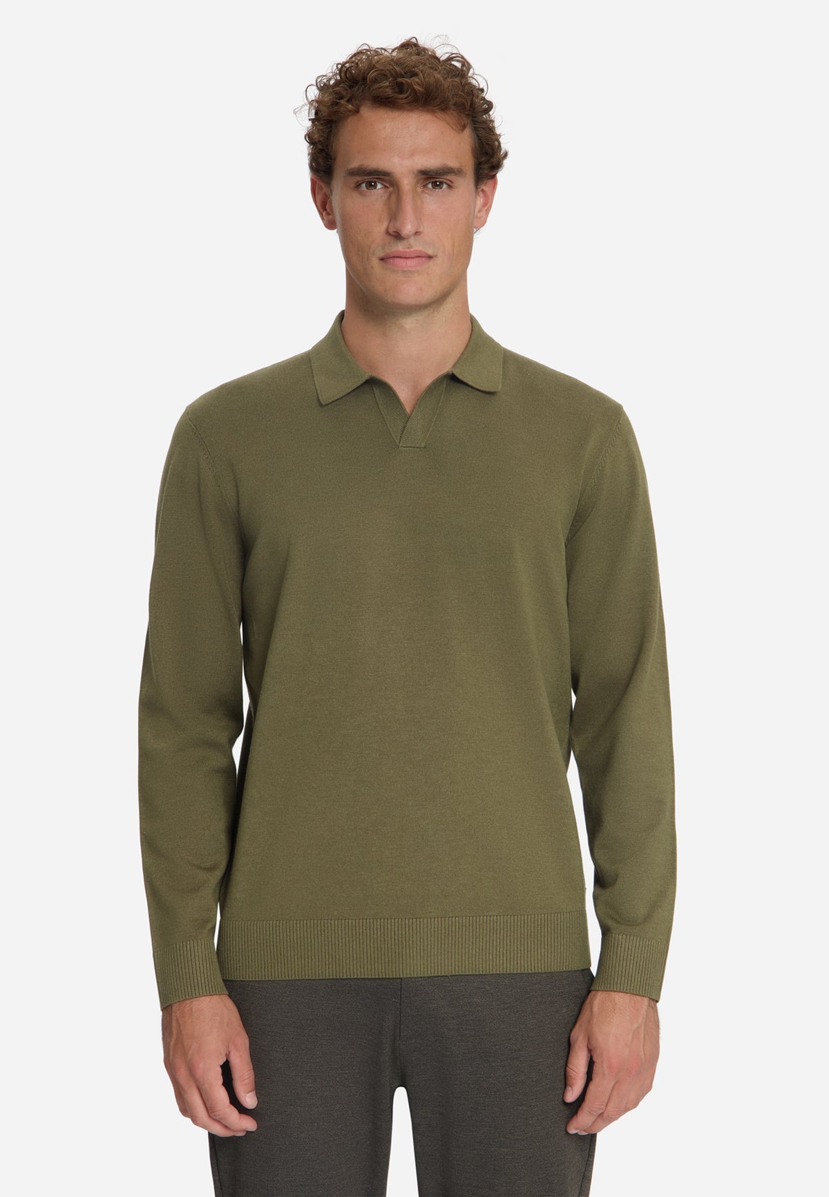 Fine Knit Polo Jumper | Moss