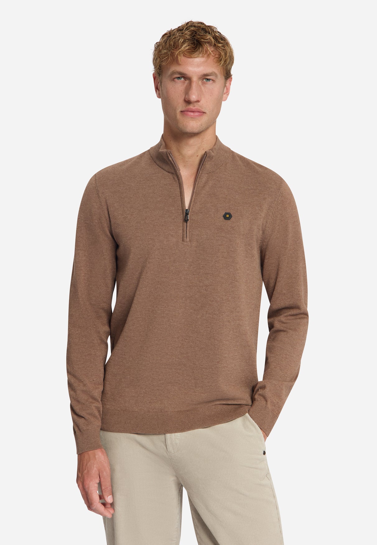 Half-Zip Melange Jumper | Light Brown
