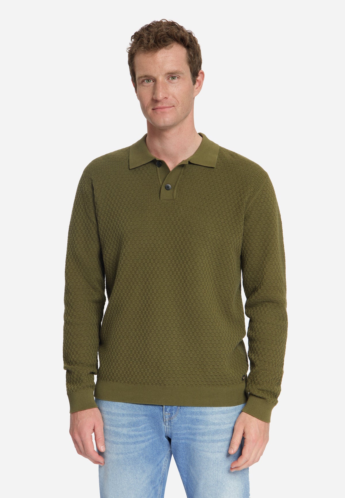 Jacquard Polo Jumper | Moss