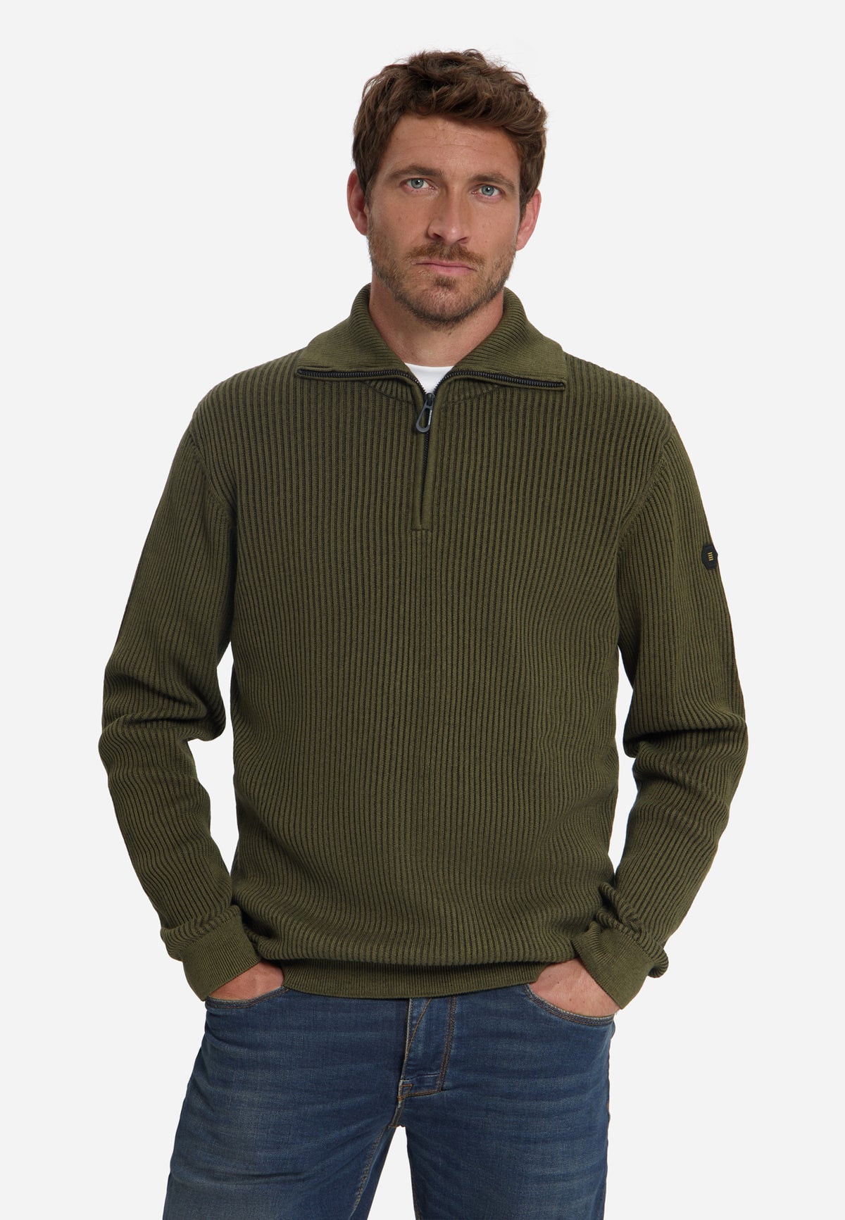 Gerippter Half-Zip-Pullover | Moss