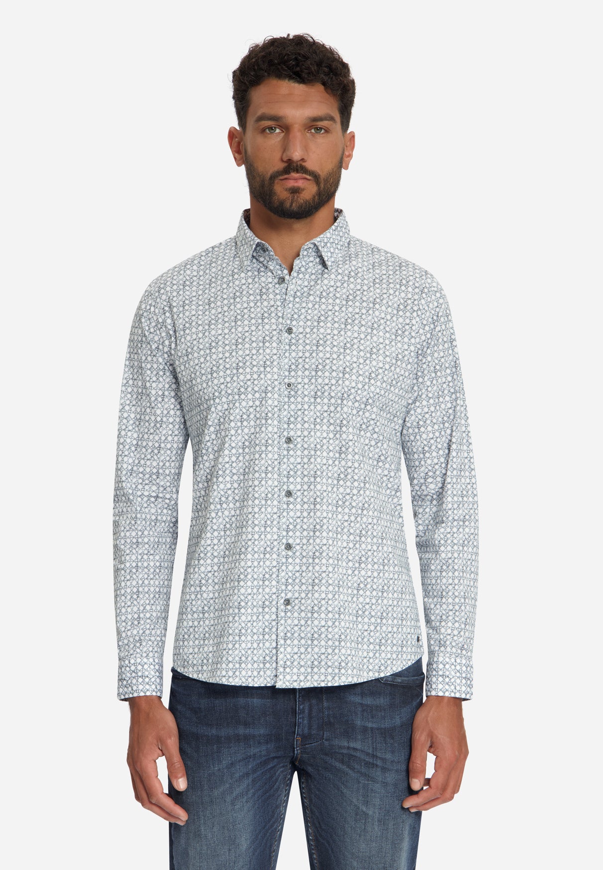 Bedrucktes Stretch-Hemd | Dusty Blue