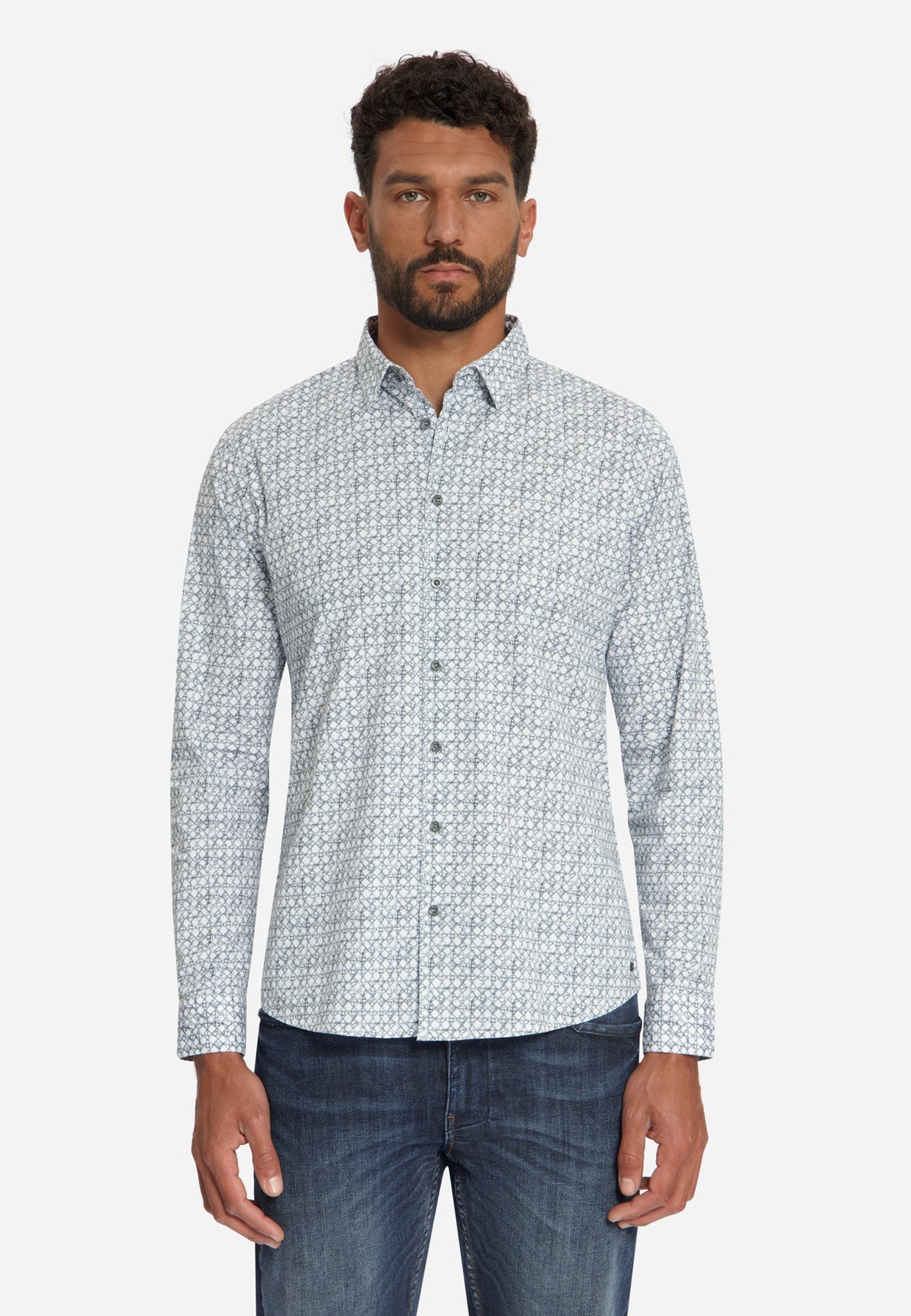 Printed stretch shirt | Dusty Blue