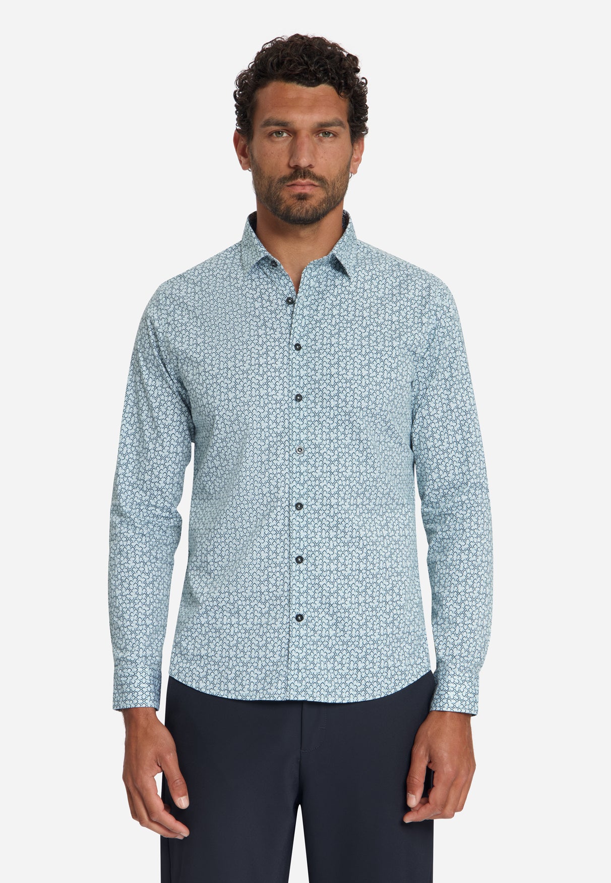 Printed stretch shirt | Dusty Blue
