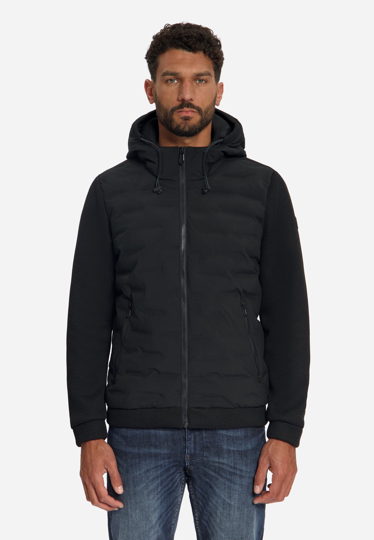 Knitted Padded Hooded Jacket | Black