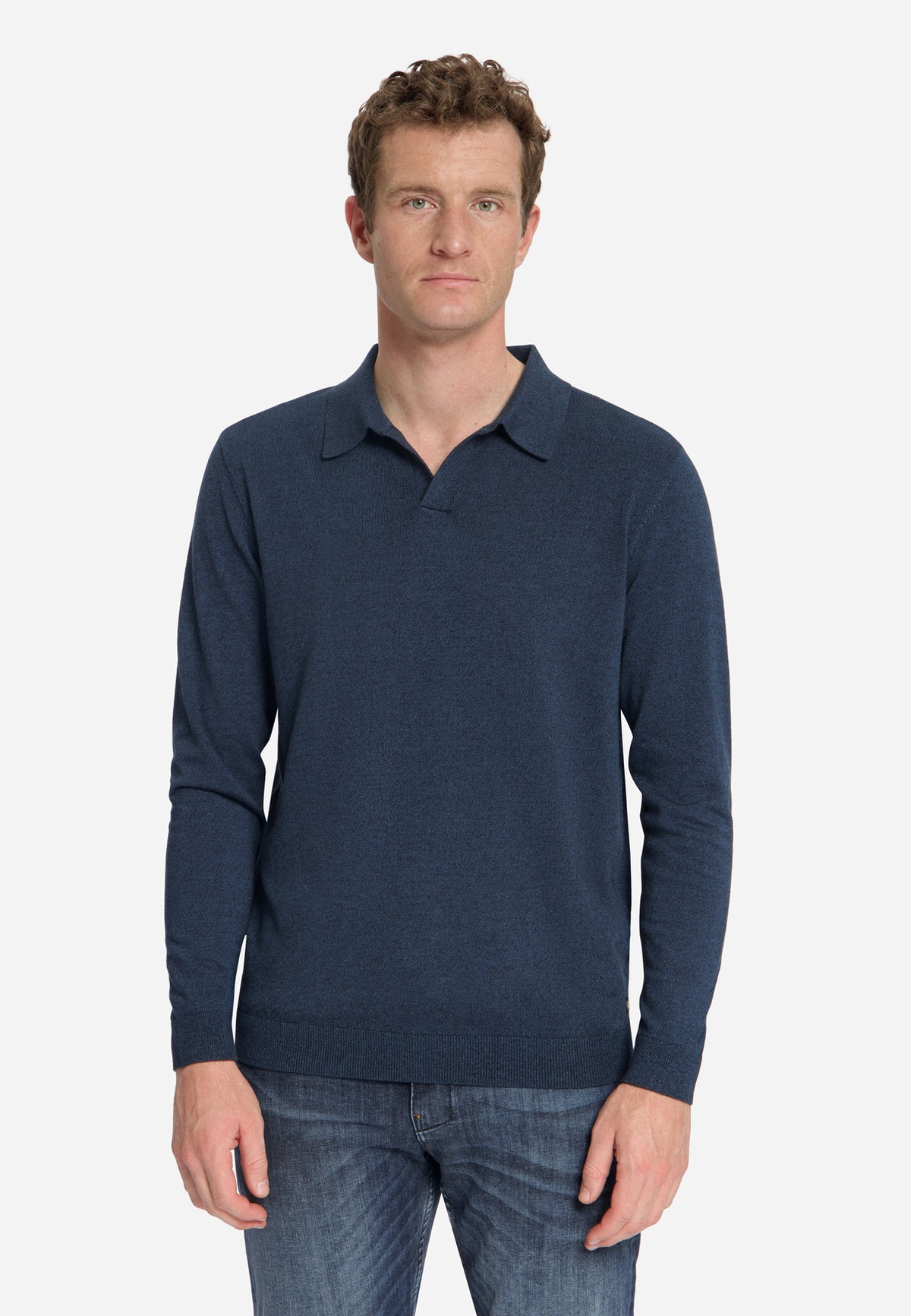 Melierter Polopullover | Navy
