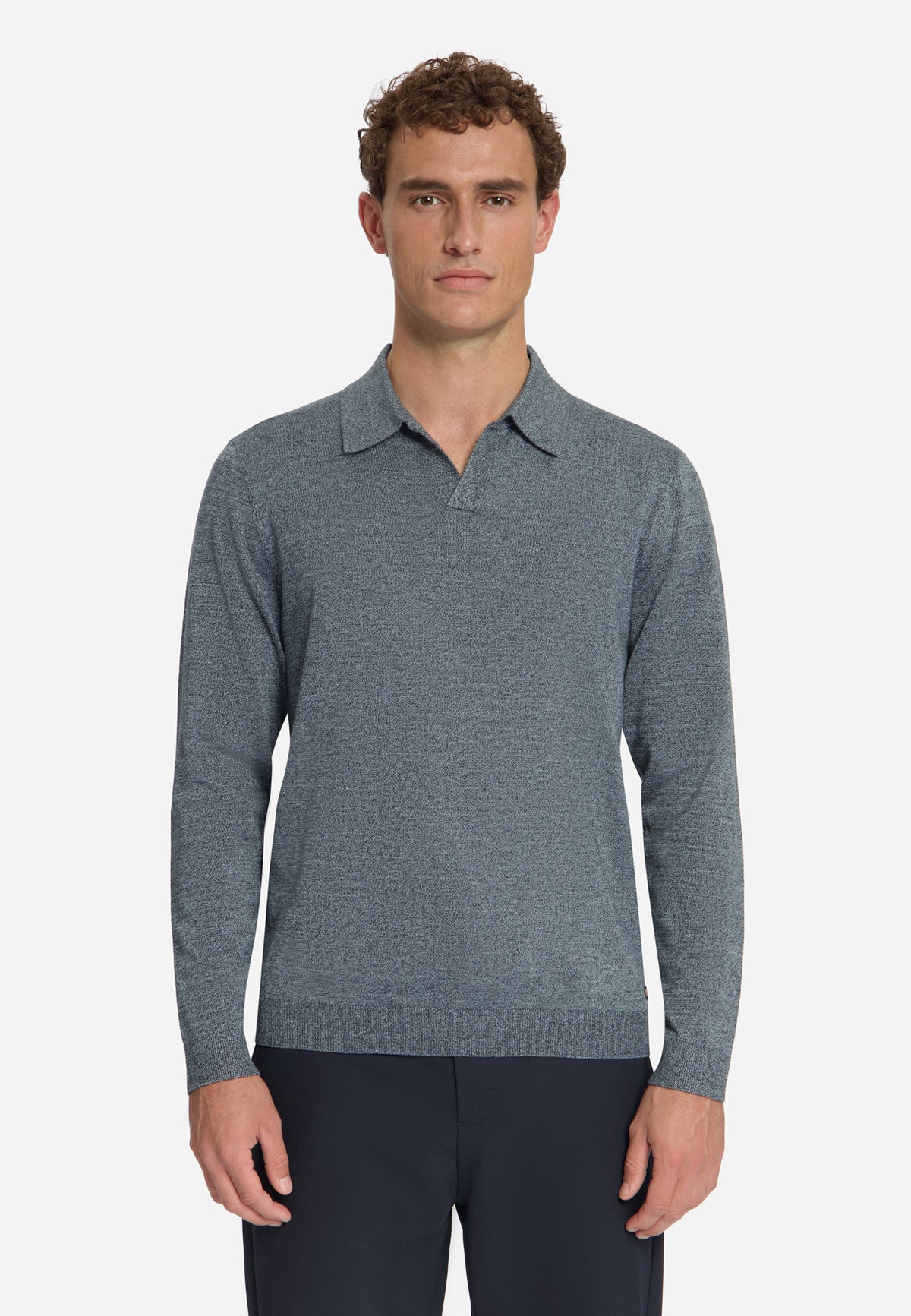 Melierter Polopullover | Dusty Blue