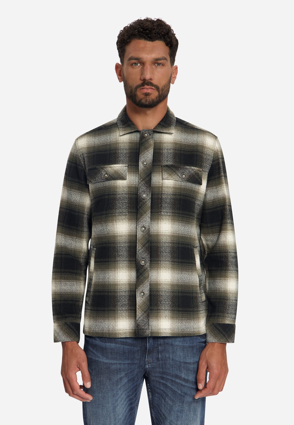 Baumwoll-Overshirt mit Karomuster | Black