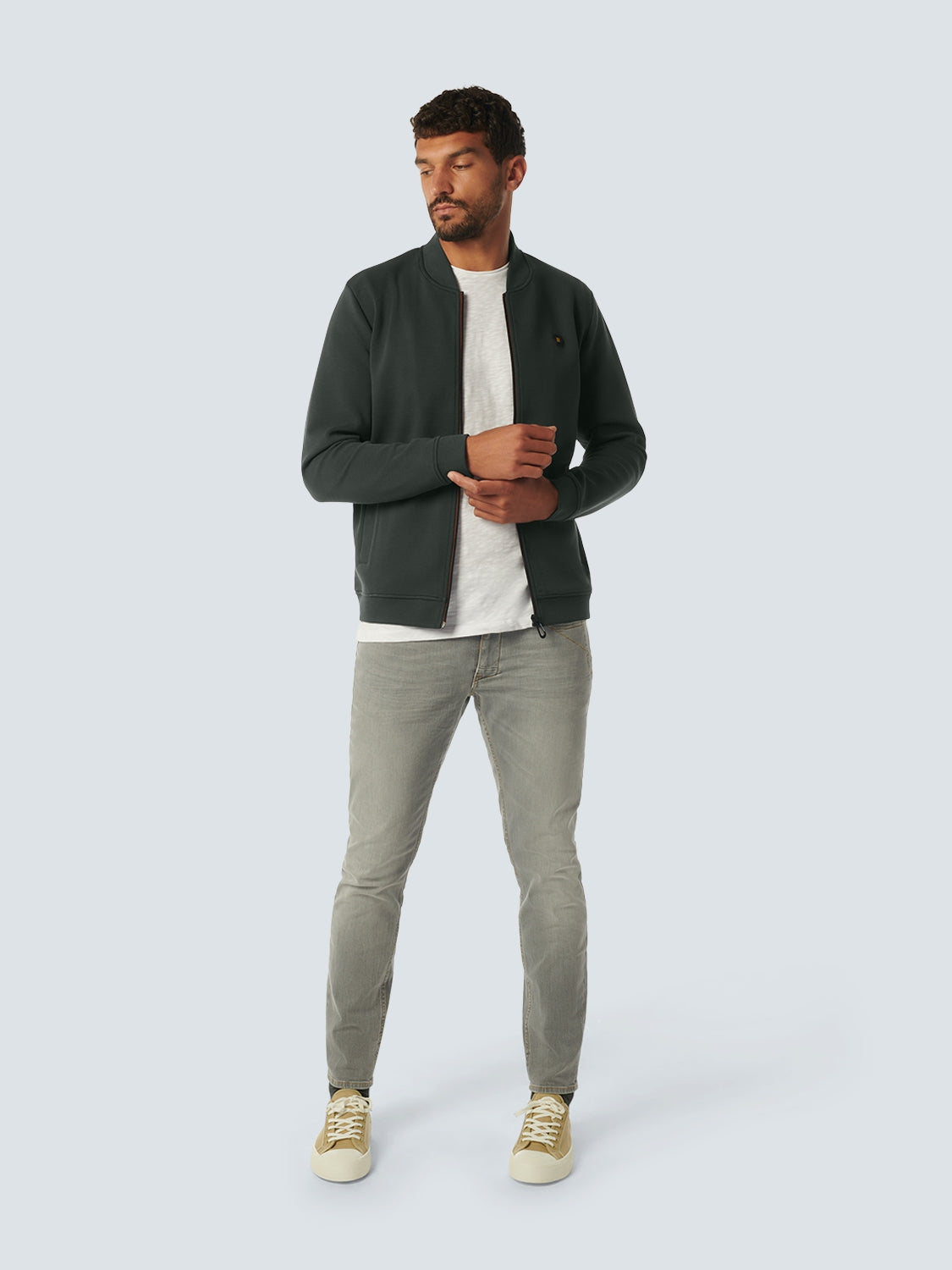 Sweater Full Zipper Pique Bomber | Dark Steel