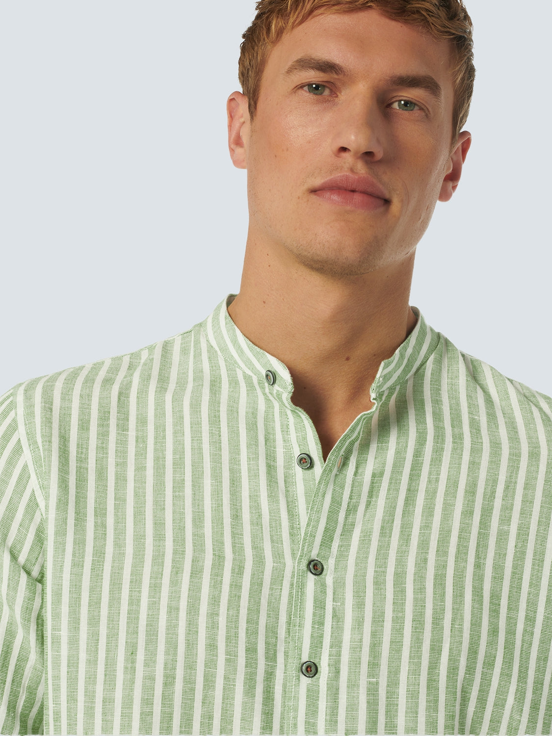Shirt Granddad Stripe With Linen | Green