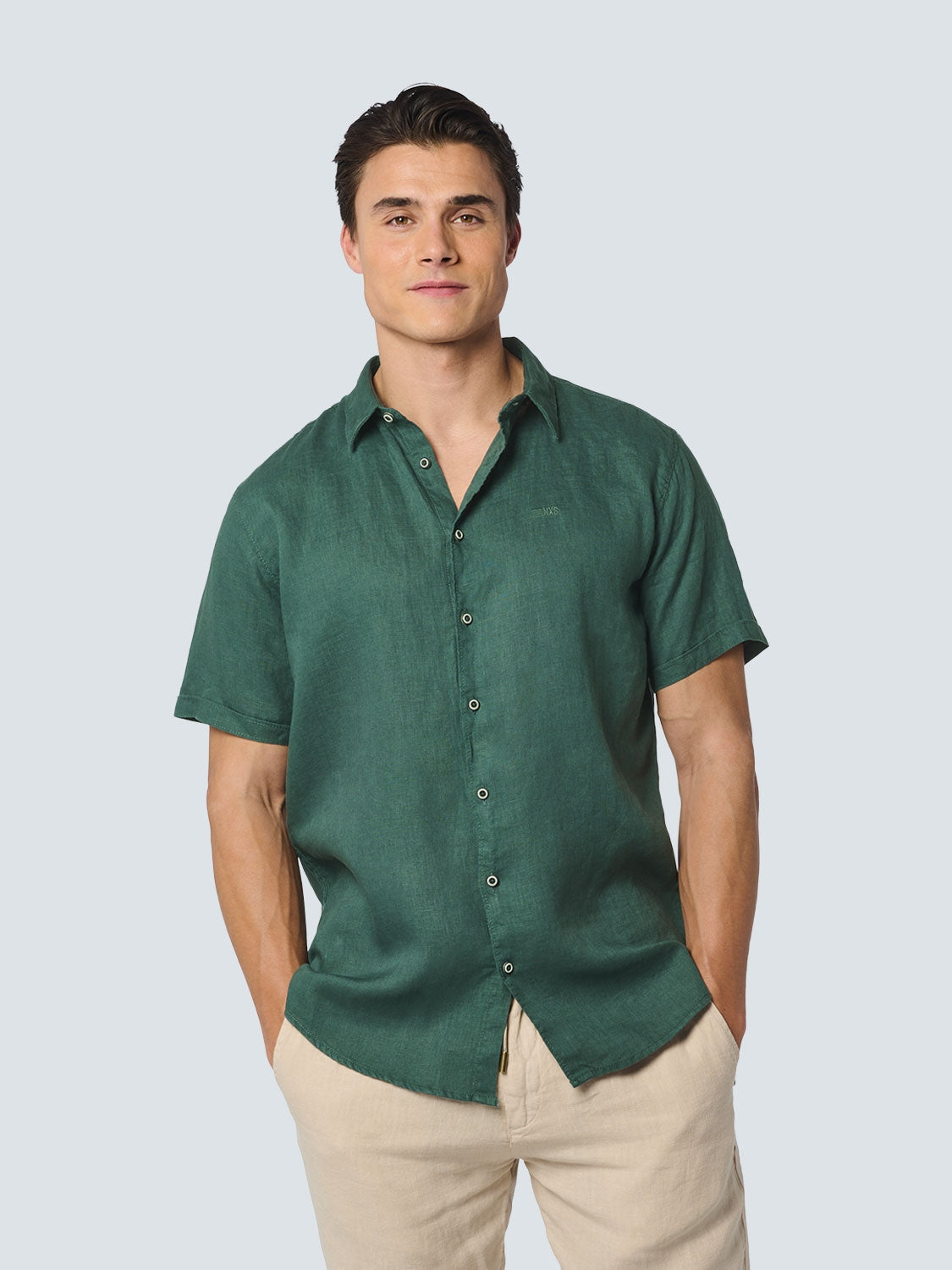 Shirt Short Sleeve Linen Solid | Steel