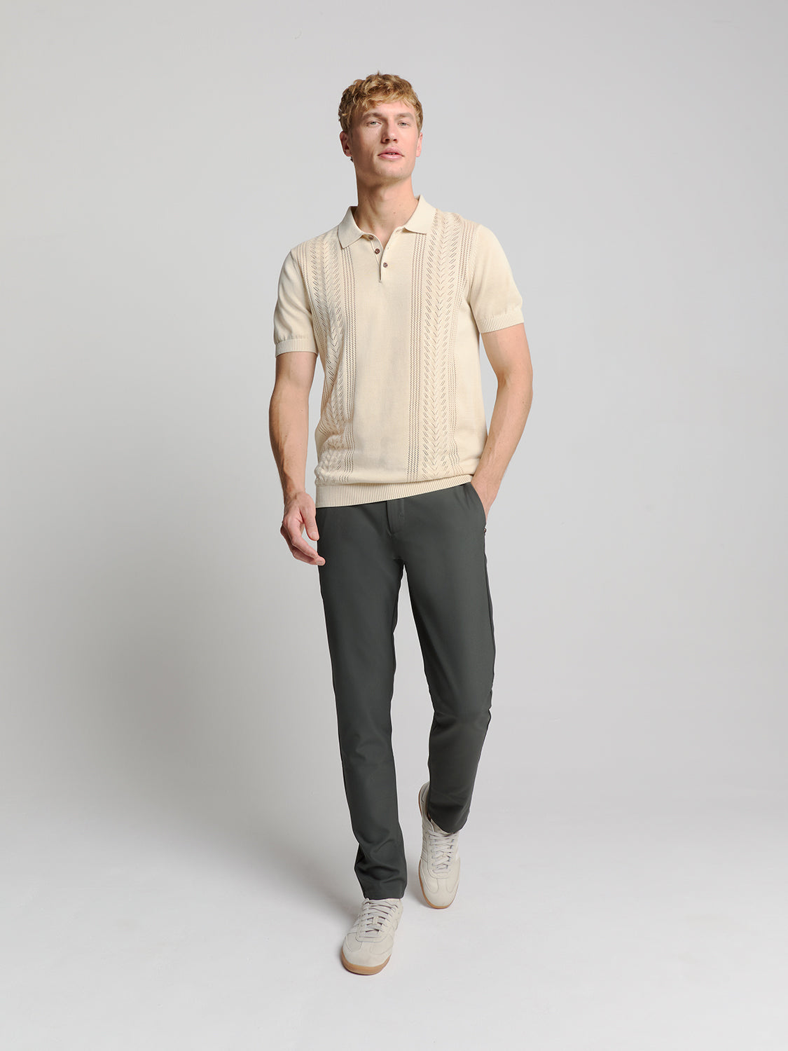 Jacquard short sleeve polo | Sand