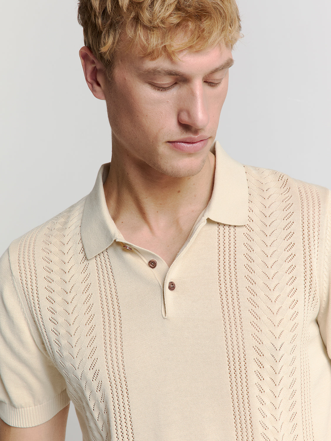 Jacquard short sleeve polo | Sand