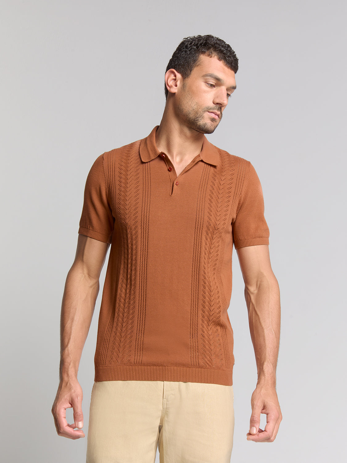 Jacquard short sleeve polo | Caramel