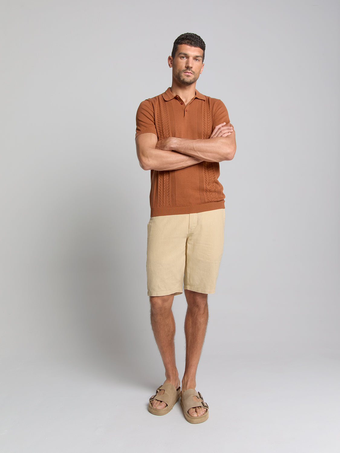 Jacquard short sleeve polo | Caramel