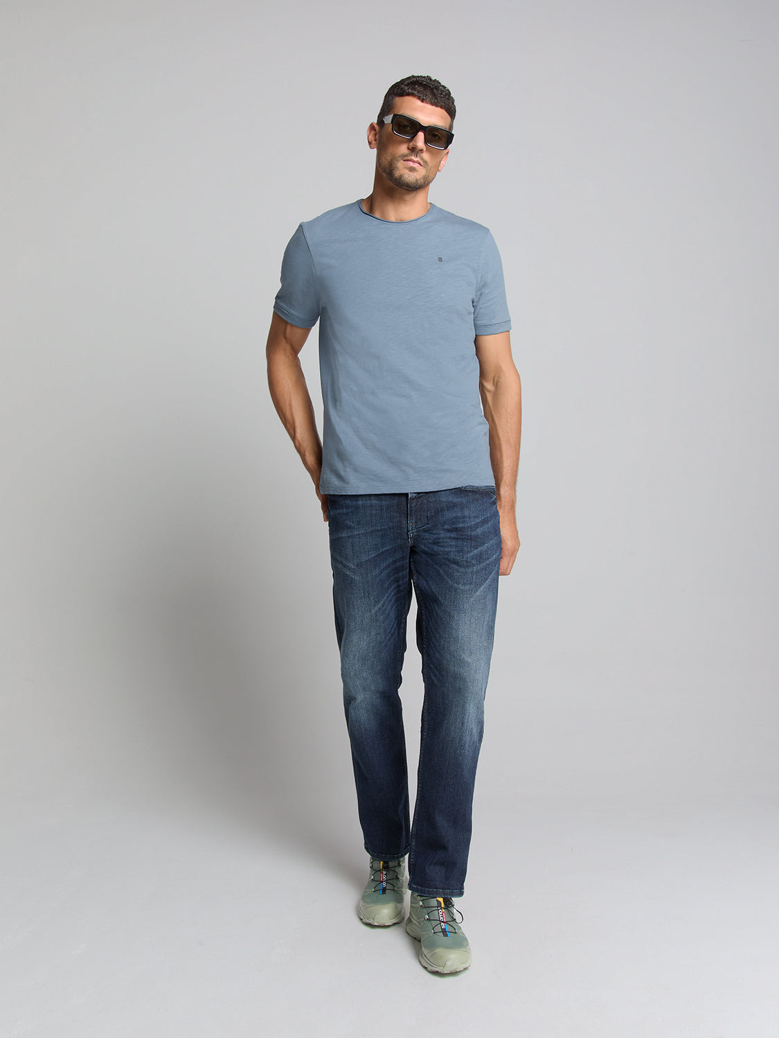 Crewneck t-shirt | Washed Blue