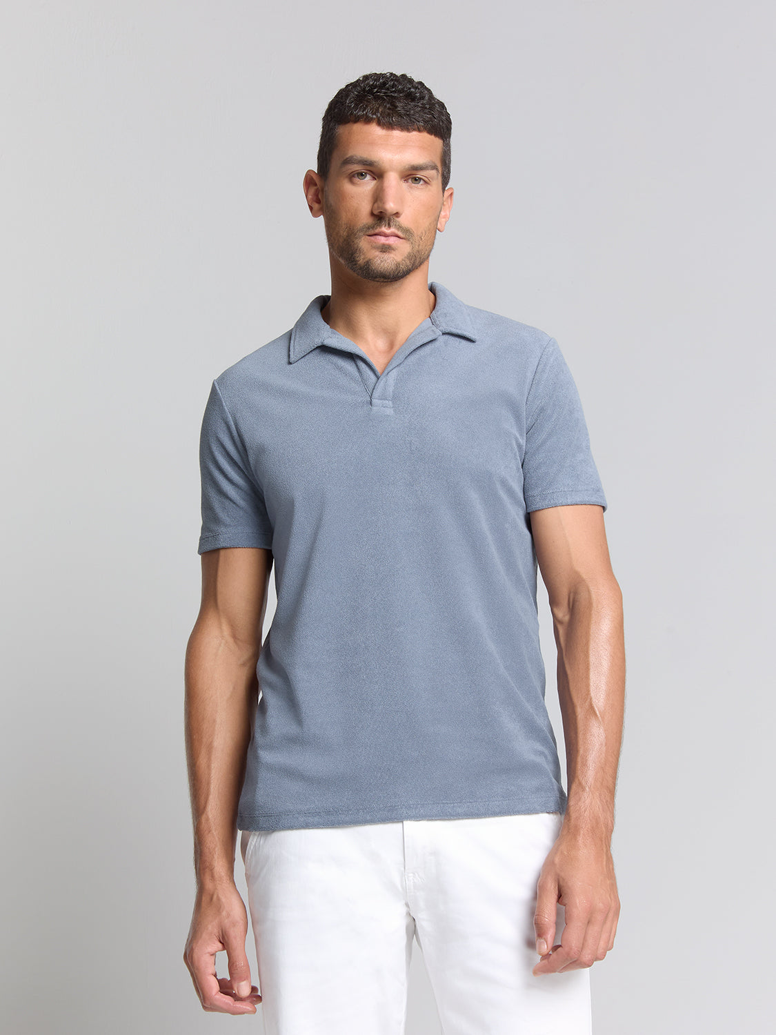 Terry knit poloshirt | Washed Blue