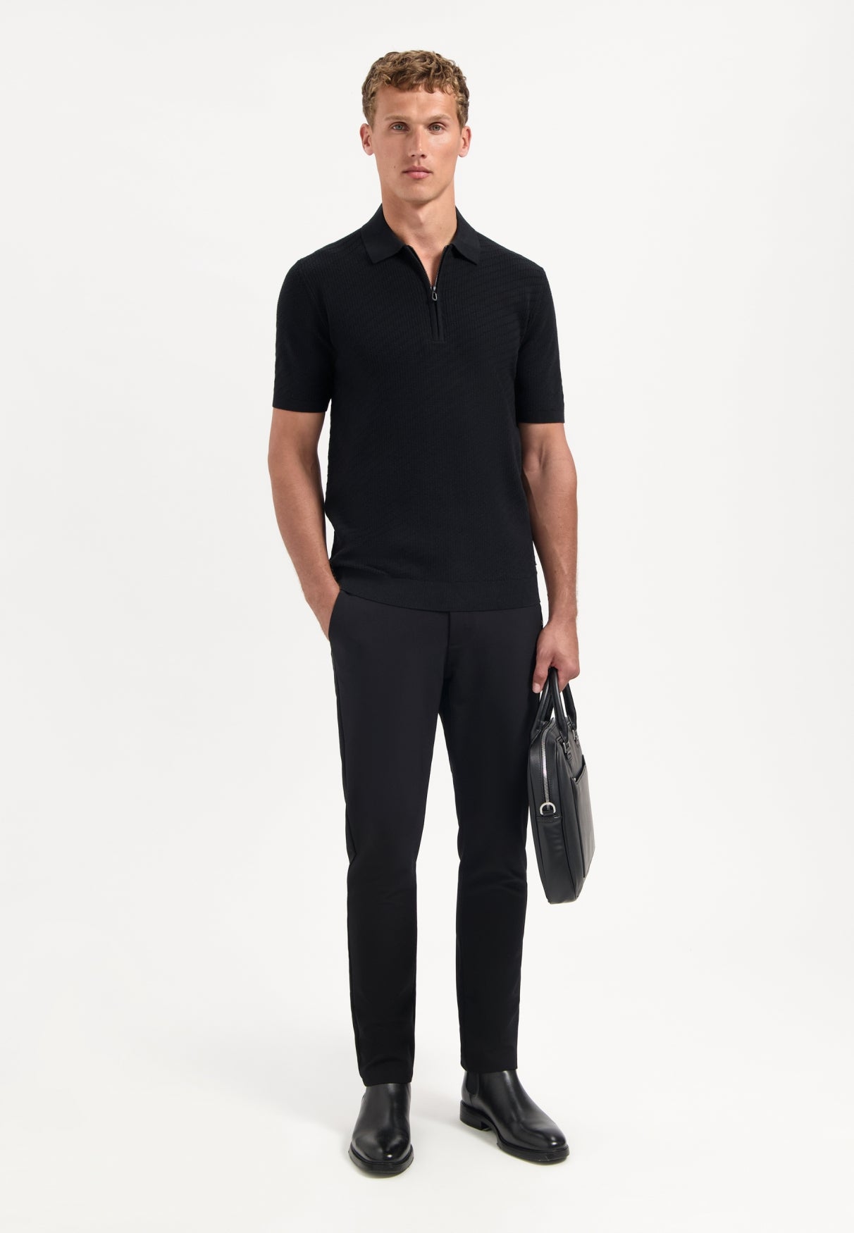 Half-zip knitted polo | Black