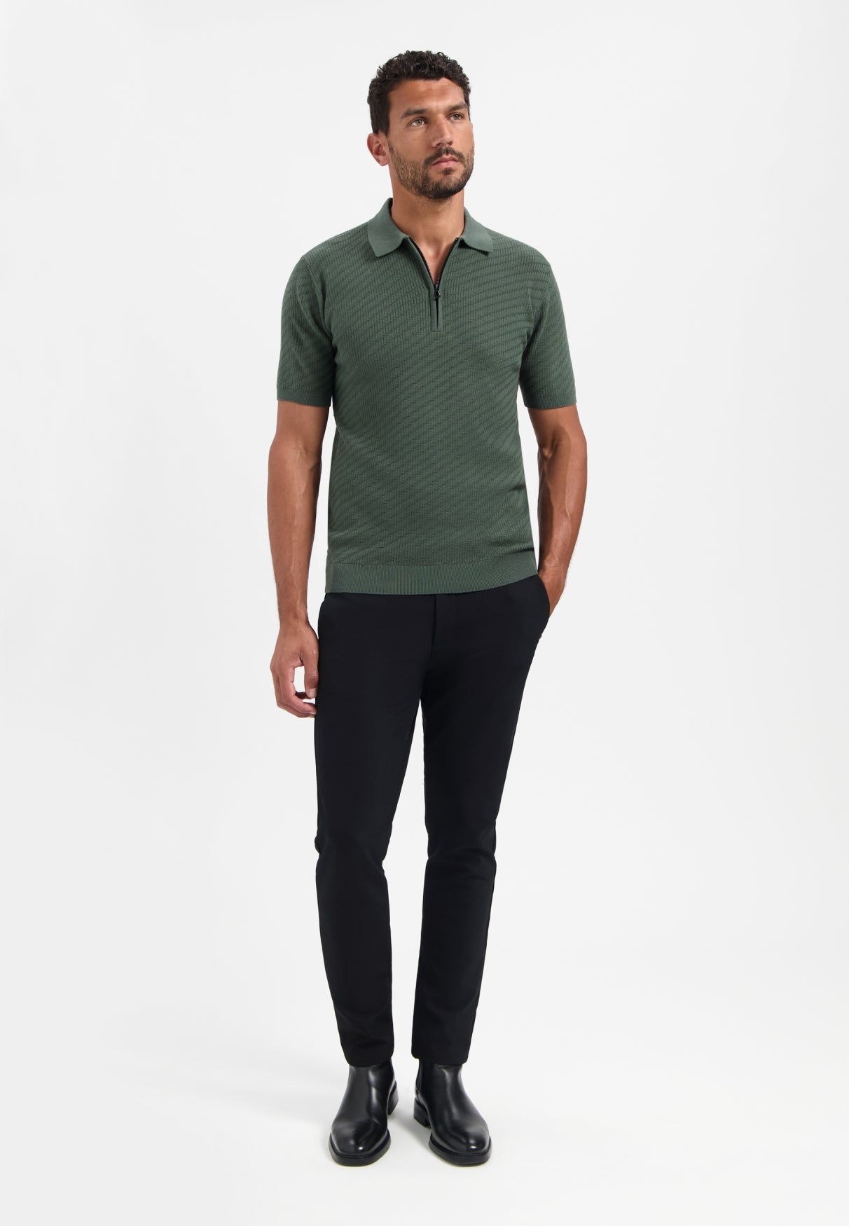 Half-zip knitted polo | Dark Green