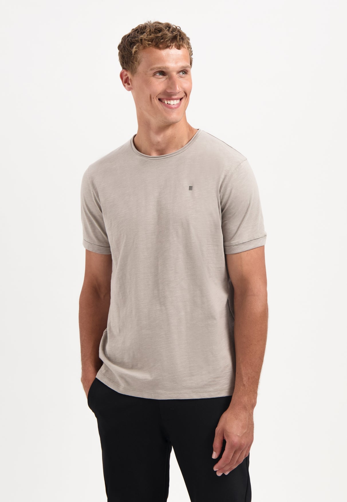 Slub crew neck T-shirt | Clay