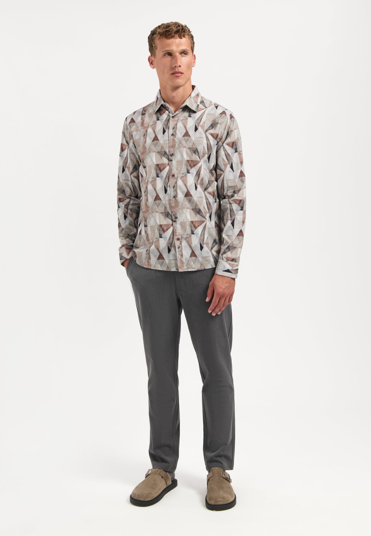 Printed stretch shirt | Taupe