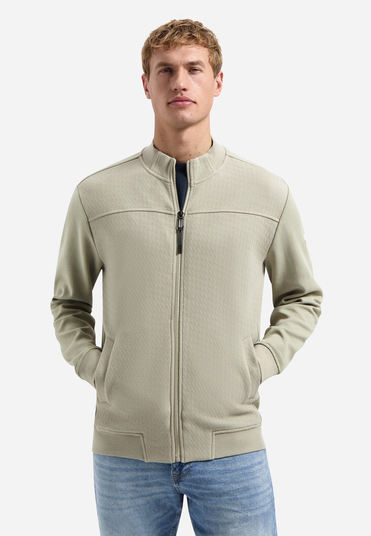 Sweatjacke mit gemischten Texturen | Taupe