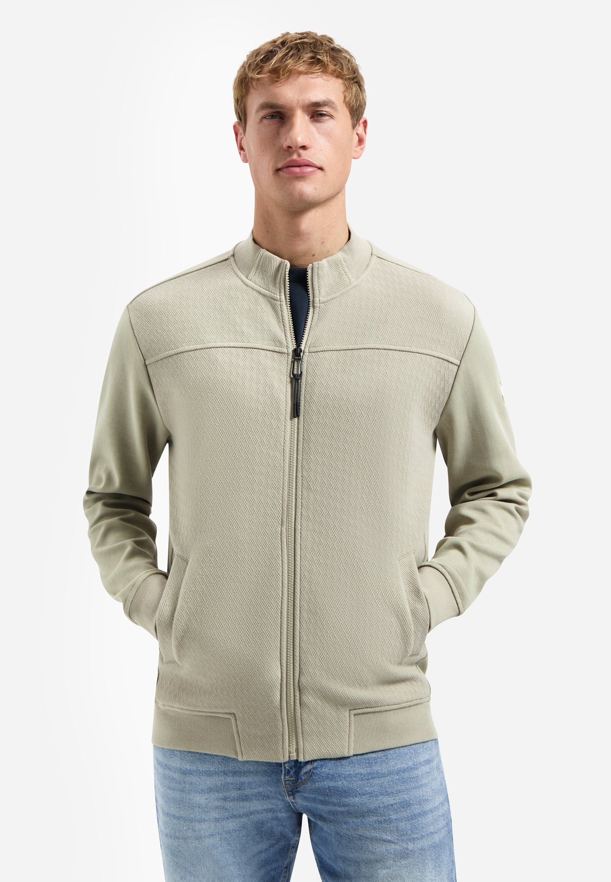 Sweatjacke mit gemischten Strukturen | Taupe