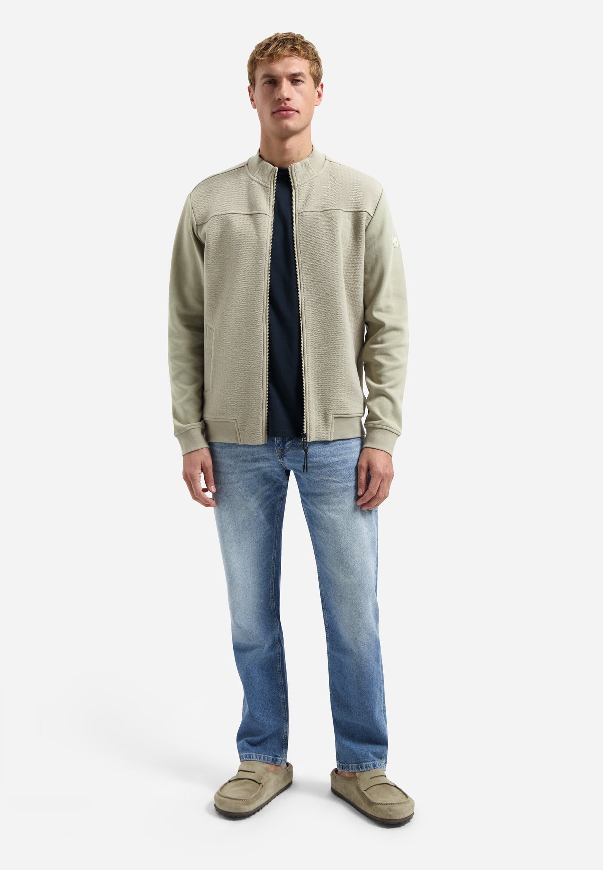 Sweatjacke mit gemischten Texturen | Taupe